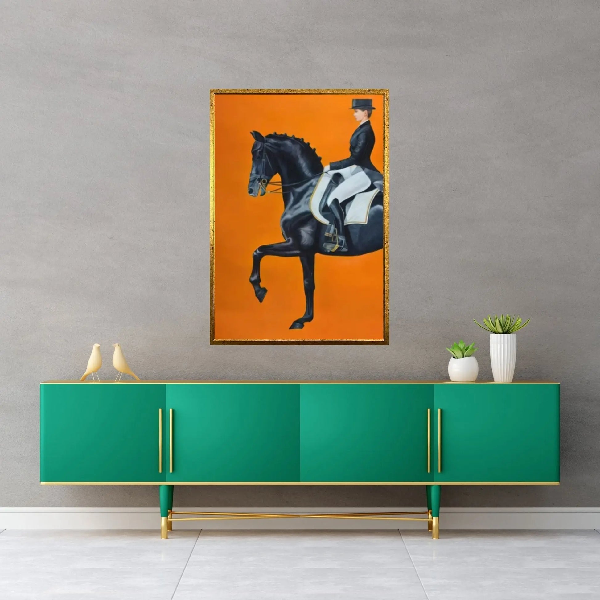 Minimalistic s Horse Woman Orange Abstract Canvas Wall Art Poster Print,Nordic Scandinavian - Y Canvas