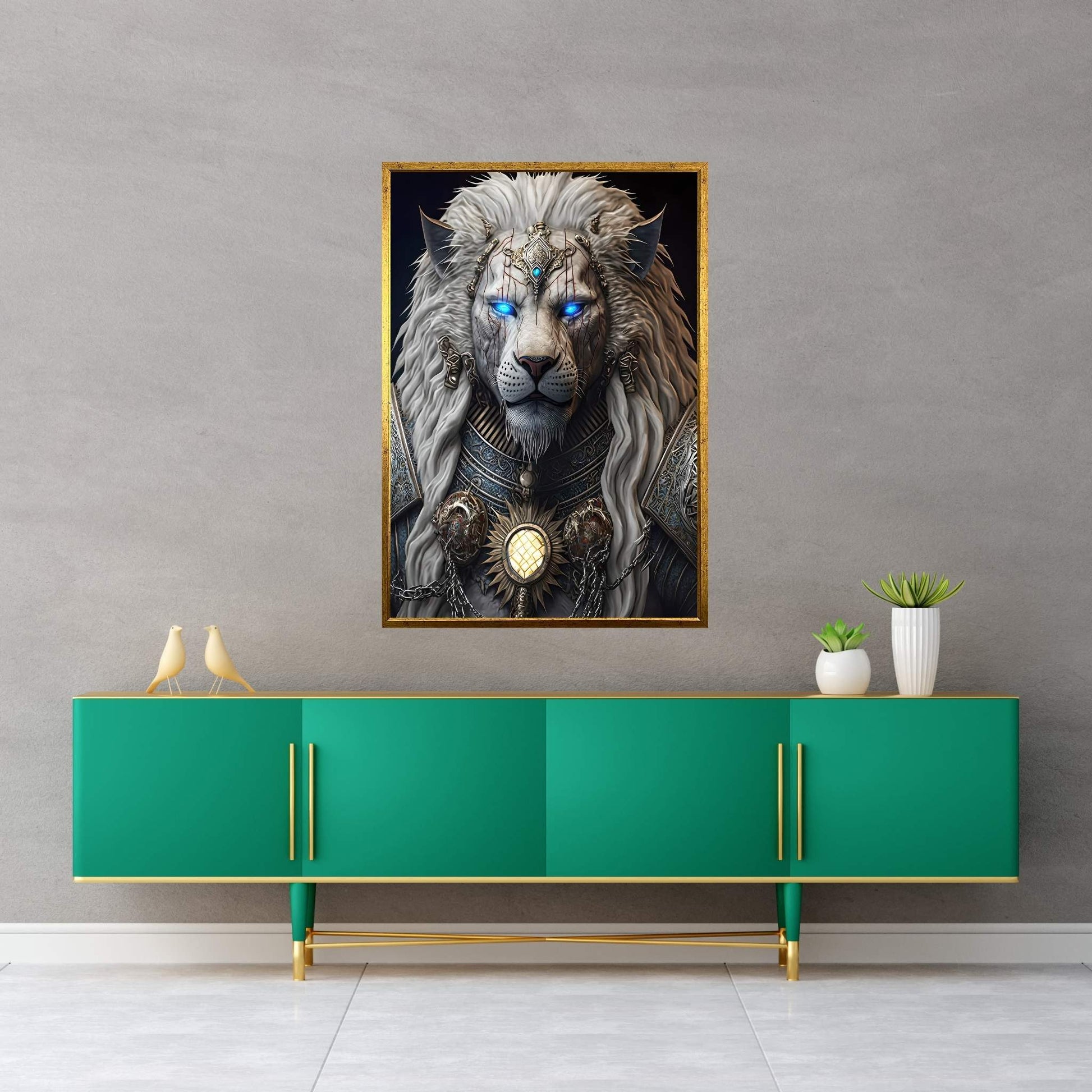 King Gold Lion Wall Art, Lion Canvas Art, Animal Wall Art - Y Canvas