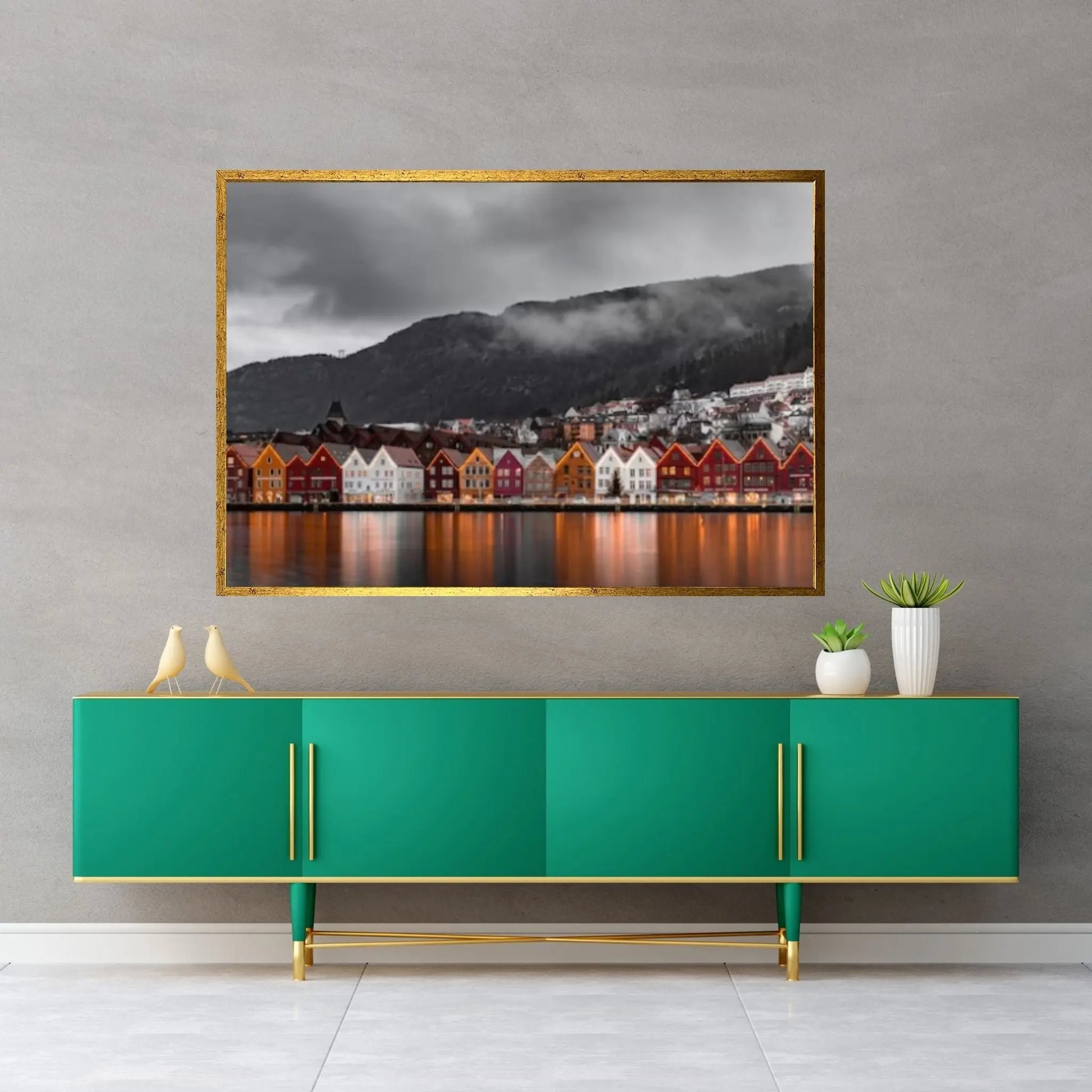 Norway Art Canvas Poster/Gift/Printed Famous Places Art Canvas-Bryggen Bergen Pictures Wall Art - Y Canvas