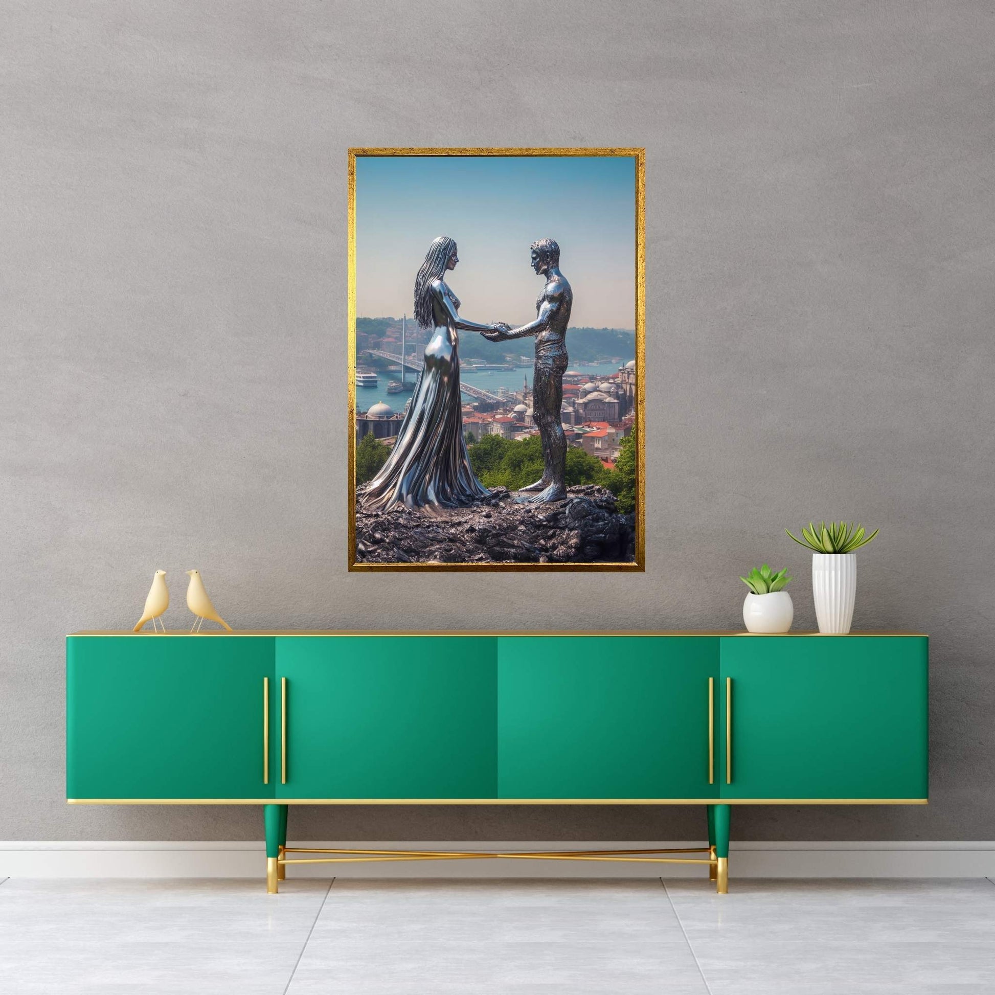 İstanbul Metalic Love Couple Canvas Wall Art - Y Canvas
