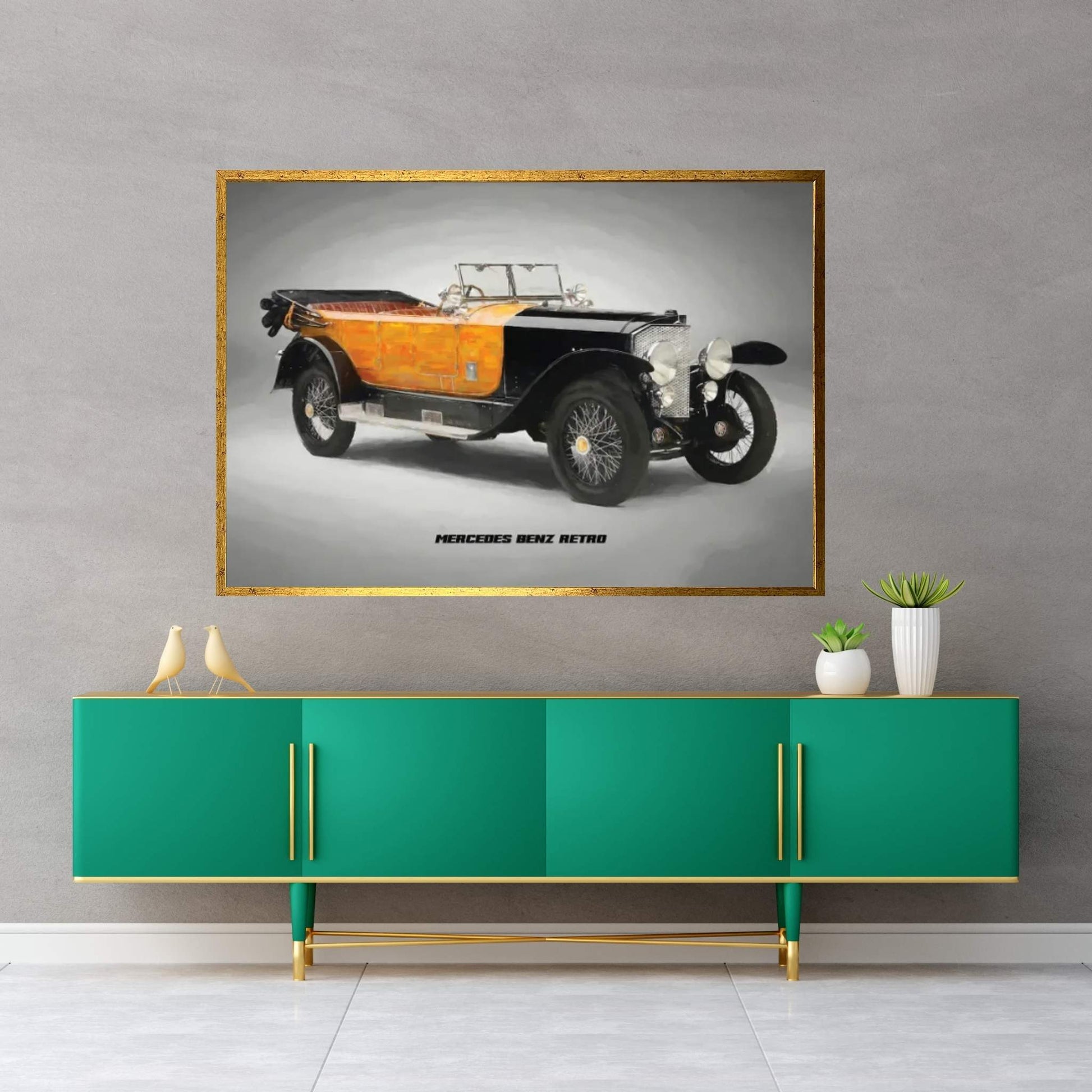 Mercedes Benz Retro In Watercolor Canvas Wall Art - Y Canvas