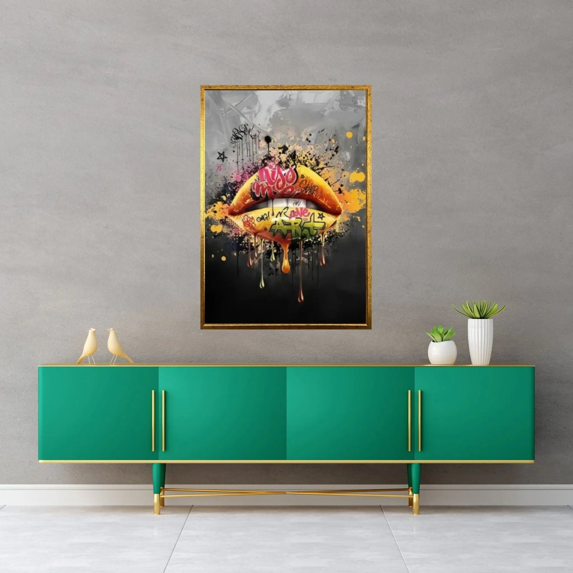 Sexy Lips Graffiti Canvas Art Wall Canvas Decor, Gold Wall Art - Y Canvas