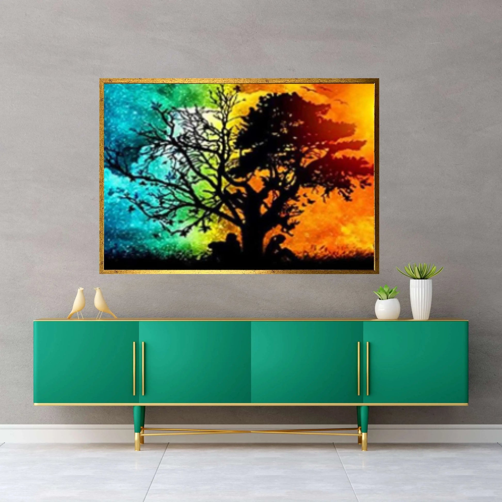 Forest Tree Canvas Wall art, Day Night Tree Forest Tree Canvas Wall Art Poster - Y Canvas