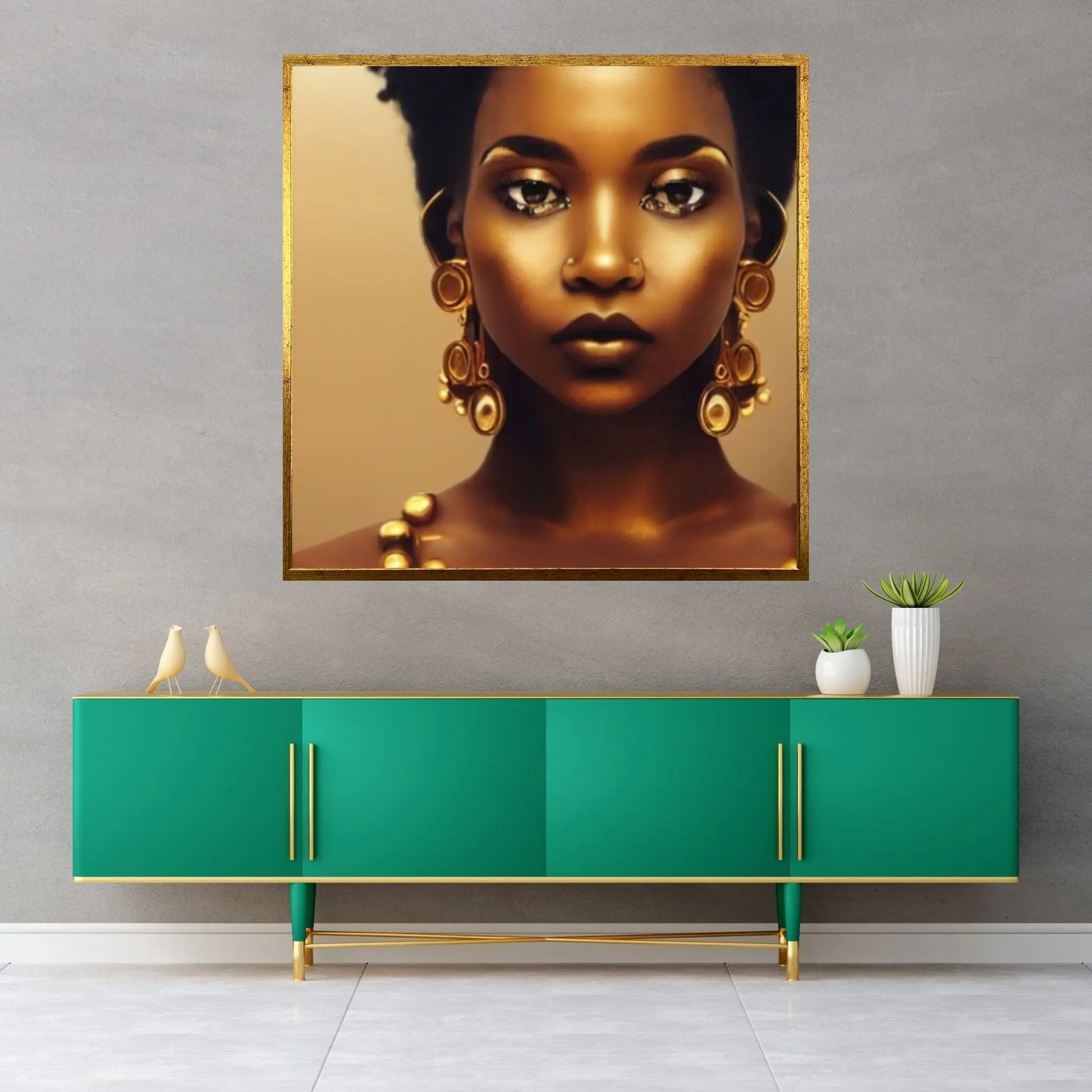 African Afro Canvas, African Woman Canvas, Gold Lip Art, Abstract Art Canvas, Ethnic Artwork, Black Woman Printed, African Gold Lip Printed - Y Canvas