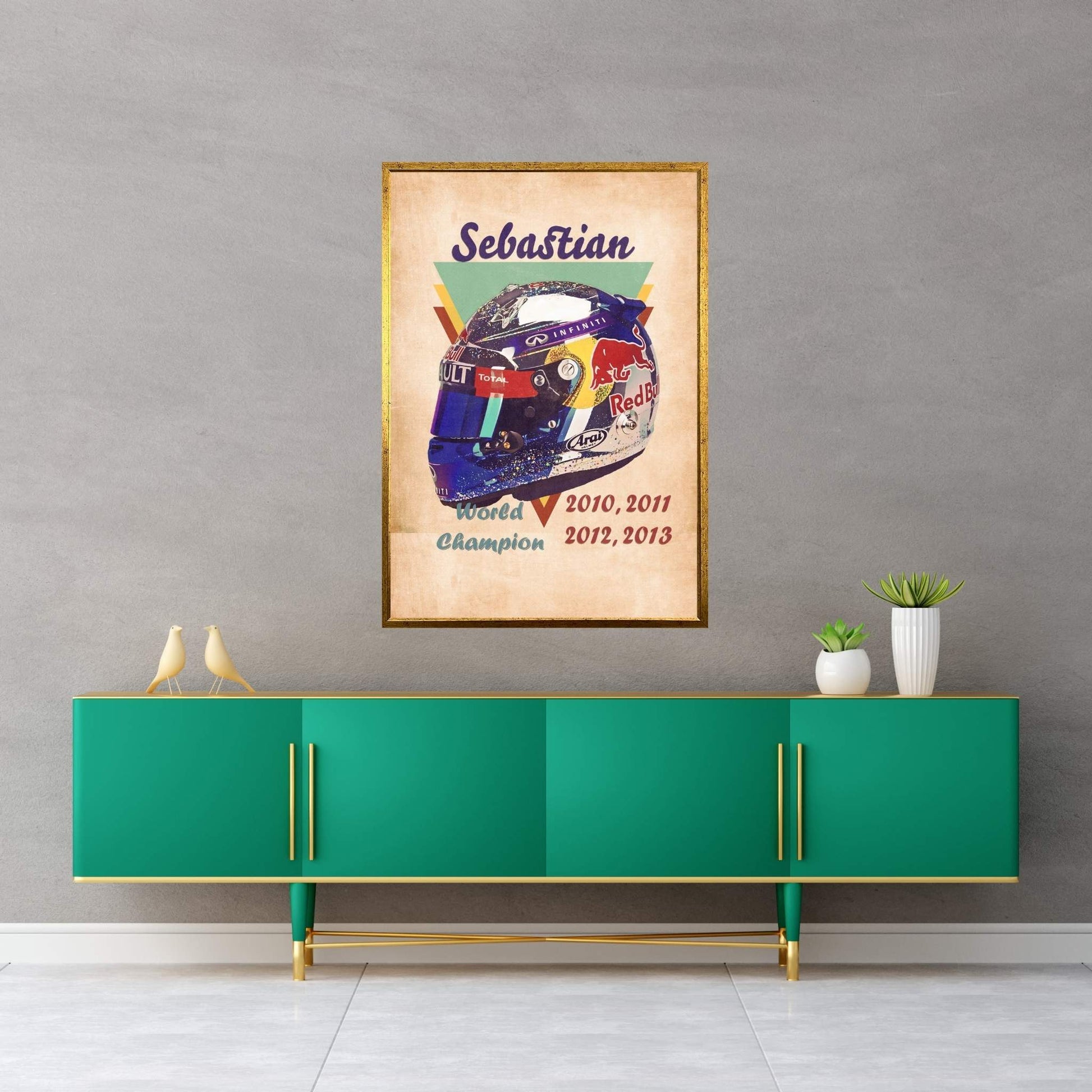 Sebastian Vettel's Helmet Retro Canvas Wall Art - Y Canvas