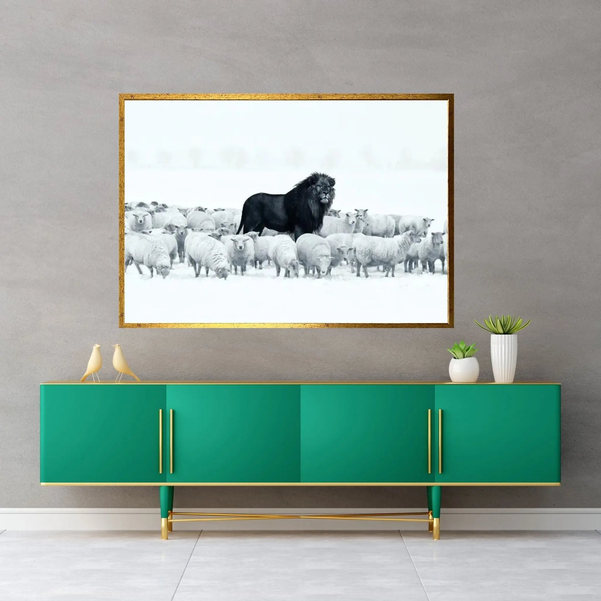 Lion Among Sheep Canvas Wall Art - Y Canvas