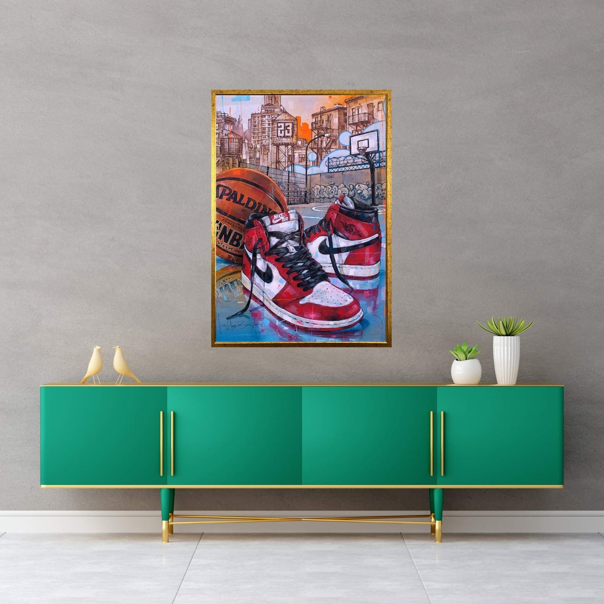 Air Jordan 1 Chicago Basketball Court Painting Canvas Wall Art - Y Canvas