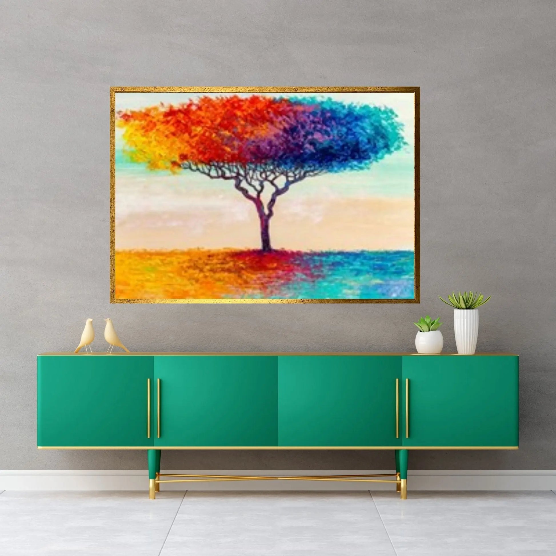 Colorful Tree Oil Painting On Canvas Red & Blue Tree Wall Art Custom Canvas Wall Art Textured Wall Art Canvas WAll Art - Y Canvas