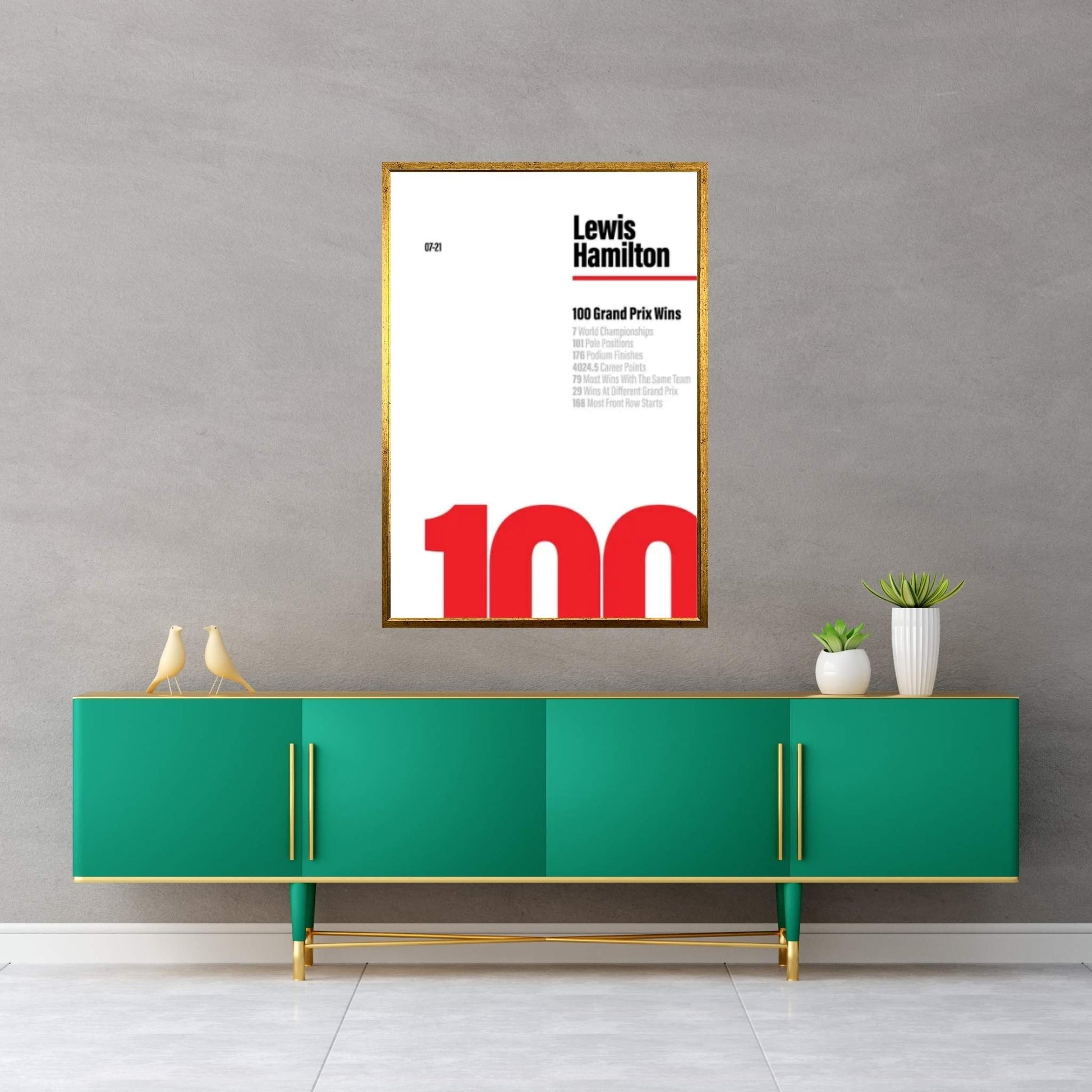 Lewis Hamilton 100 Wins (Red/White) Canvas Wall Art - Y Canvas