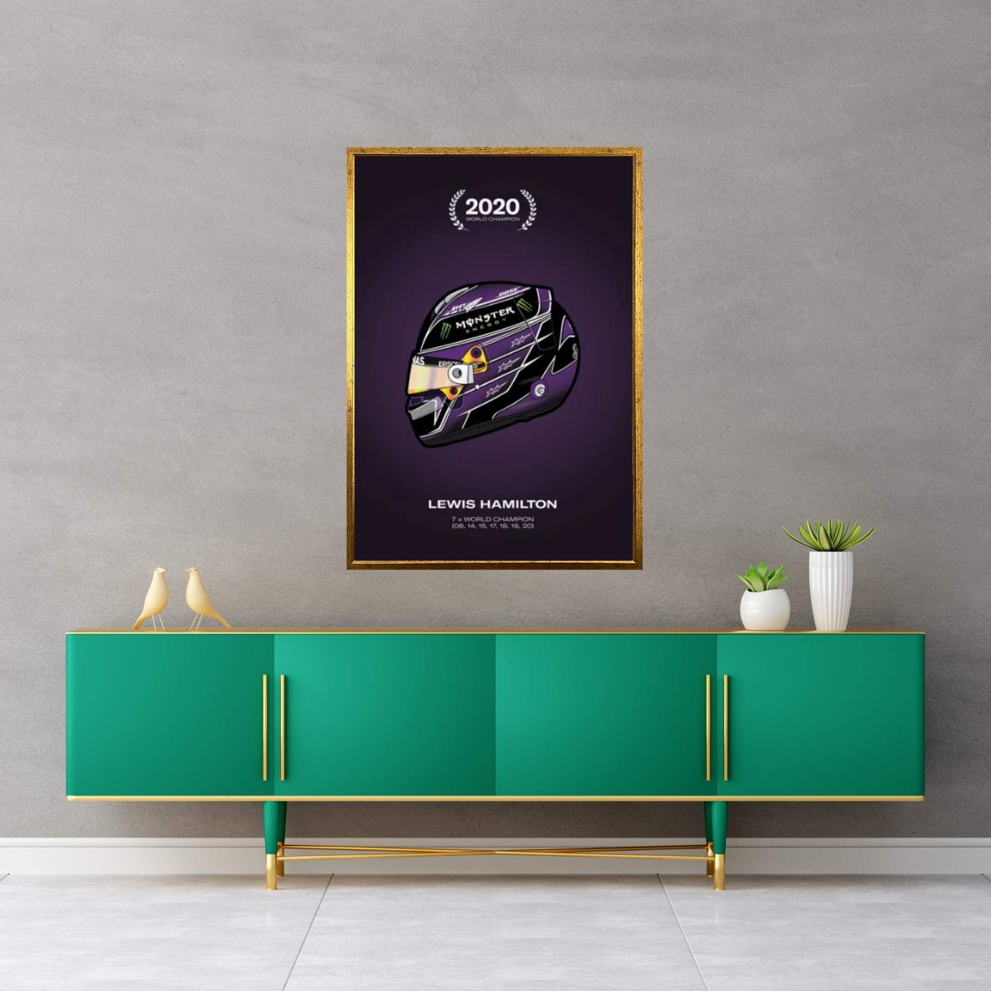 Lewis Hamilton Championship Helmet Canvas Wall Art - Y Canvas
