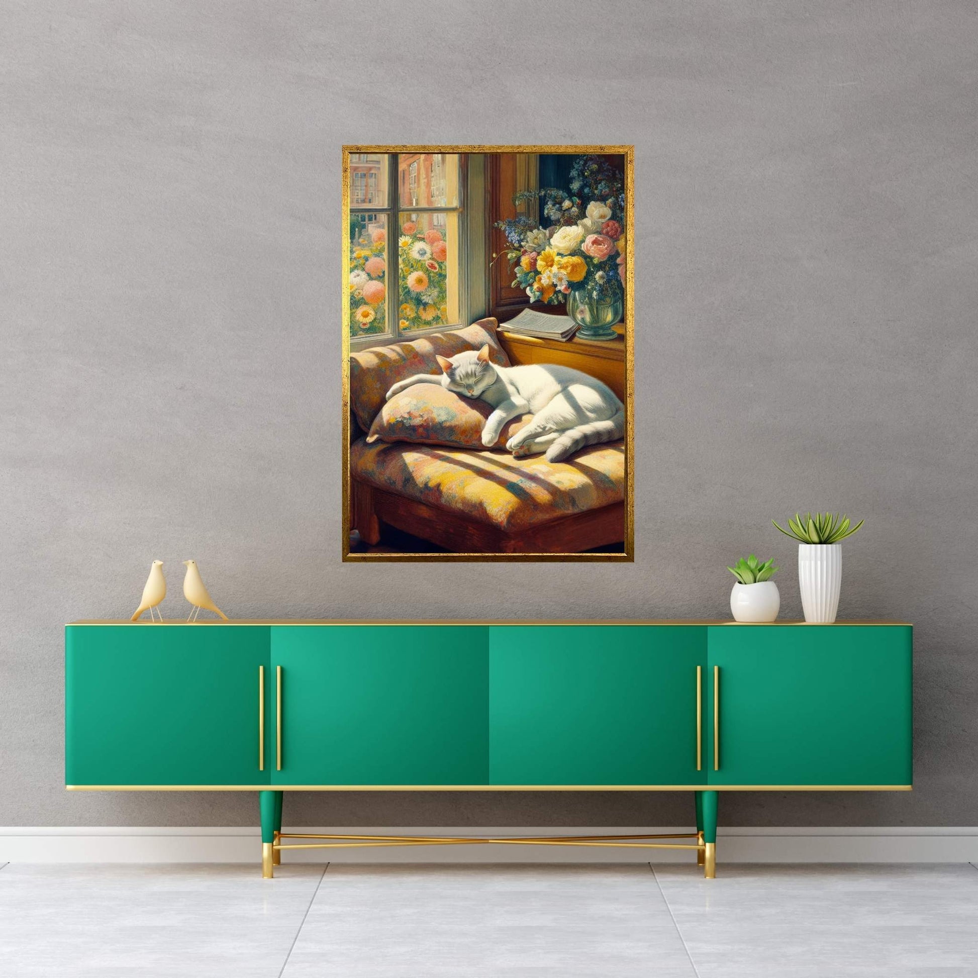 Le Chat Blanc The White Cat Abstract Reproduction Canvas Wall Art - Y Canvas