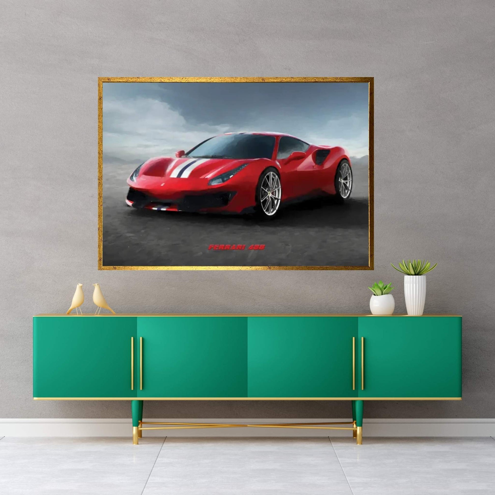 Ferrari 488 V-2 In Watercolor Canvas Wall Art - Y Canvas