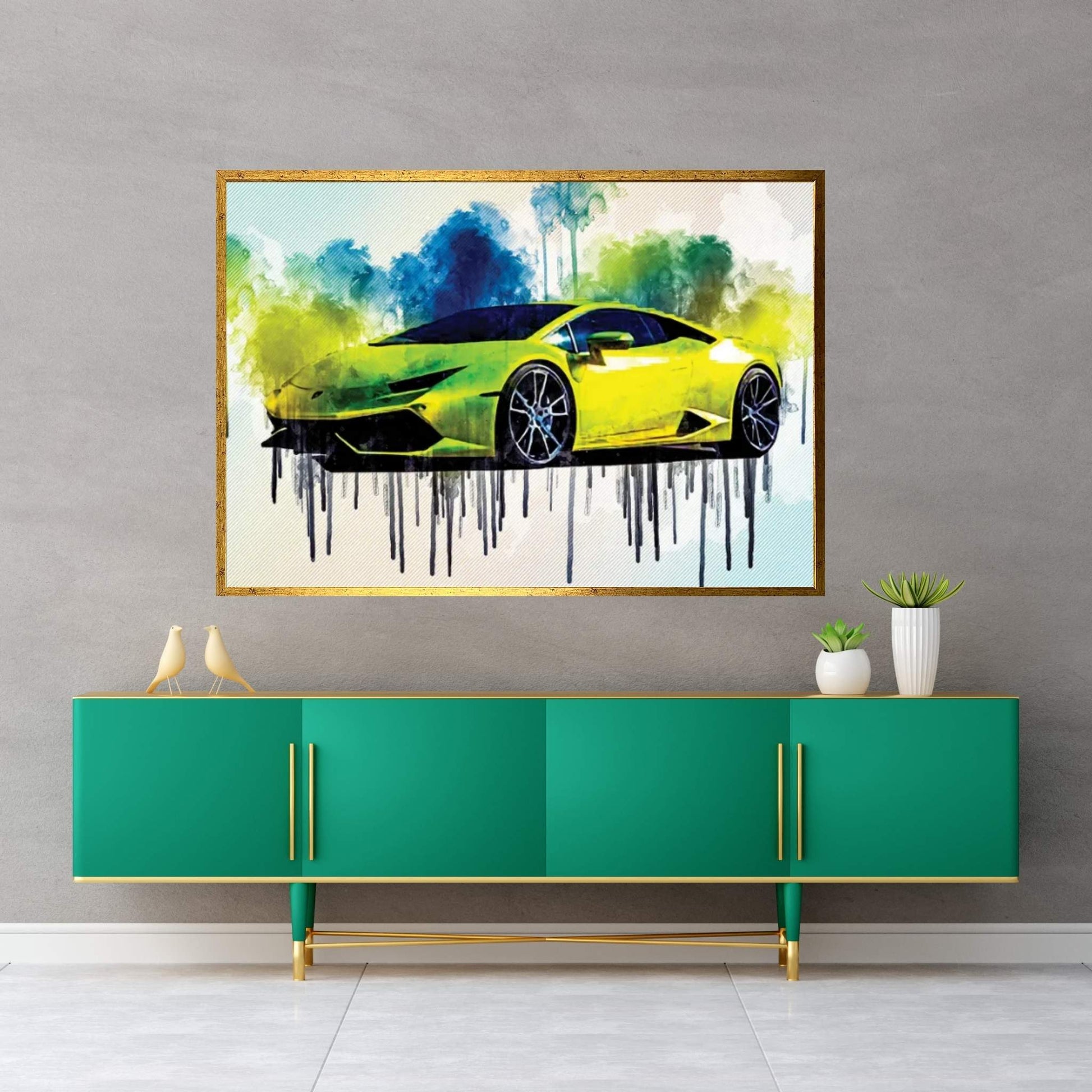Lamborghini Huracan 2015 Hypercar Green Canvas Wall Art - Y Canvas
