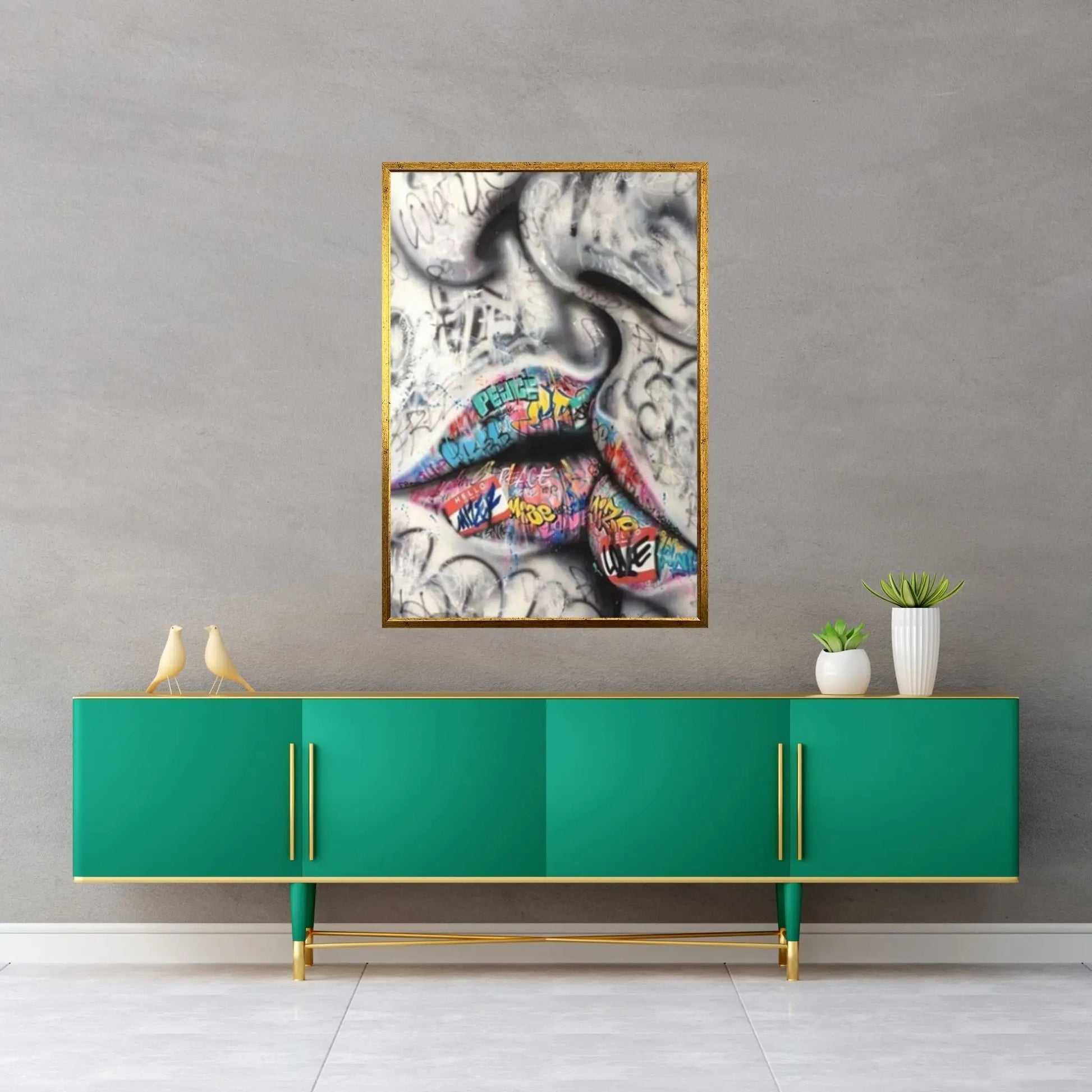 Lover Kissing Street Graffiti Art Painting on Canvas Posters Wall Art - Y Canvas