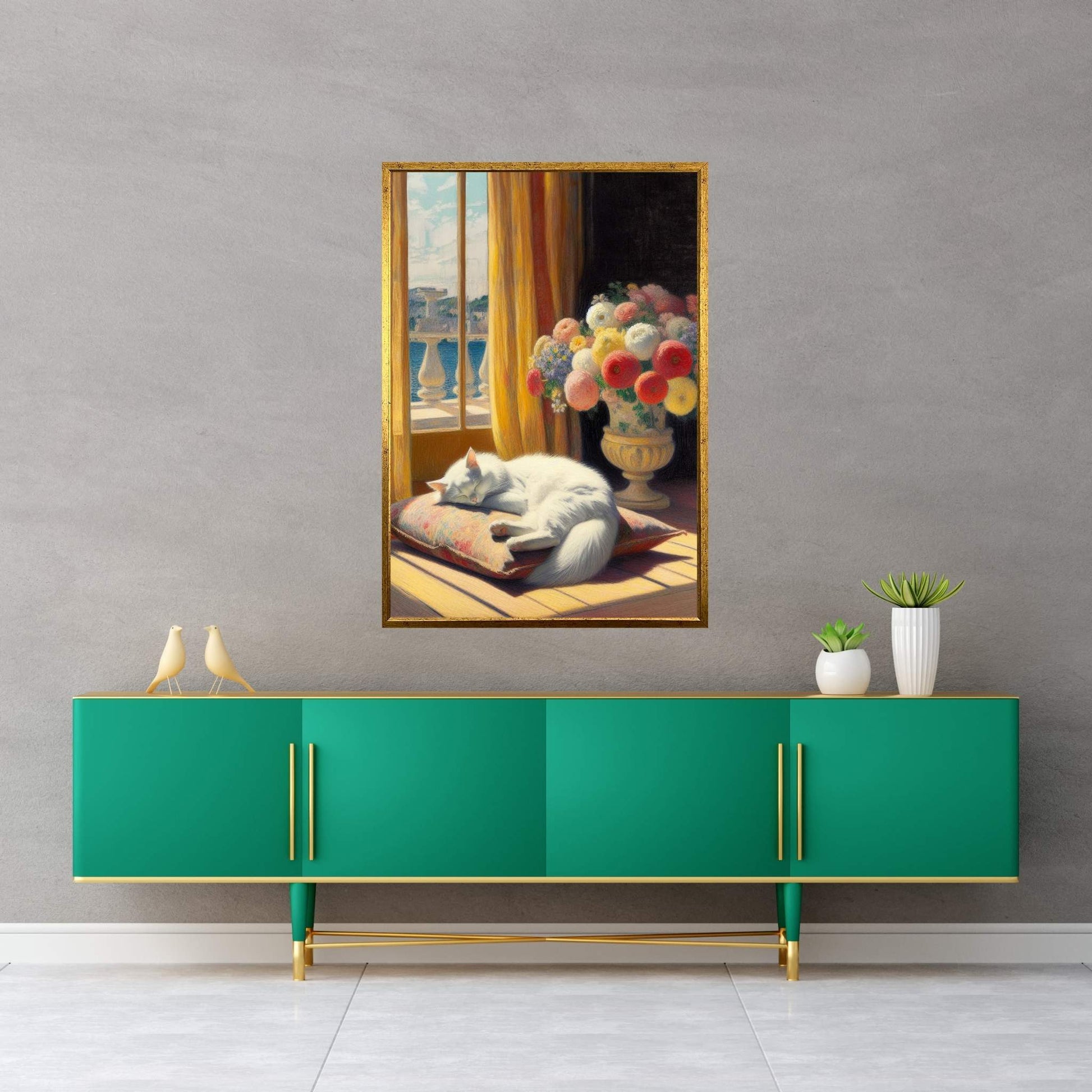 Le Chat Blanc The White Cat Abstract Reproduction Canvas Wall Art - Y Canvas