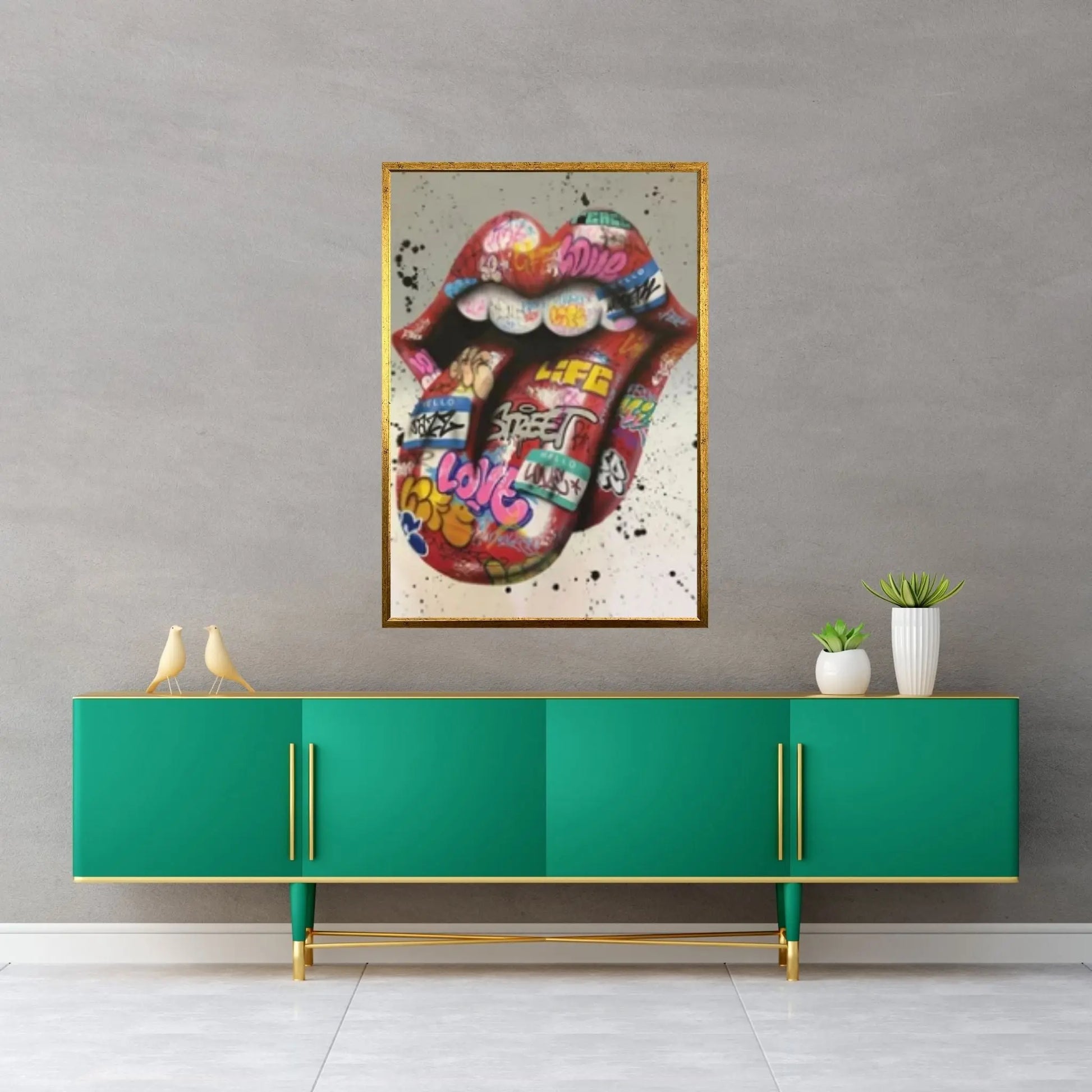 Banksy Poster, Sexy Lip Art Canvas Decor, Colourful Wall Art Decor, Print Poster Graffiti Wall Art - Y Canvas
