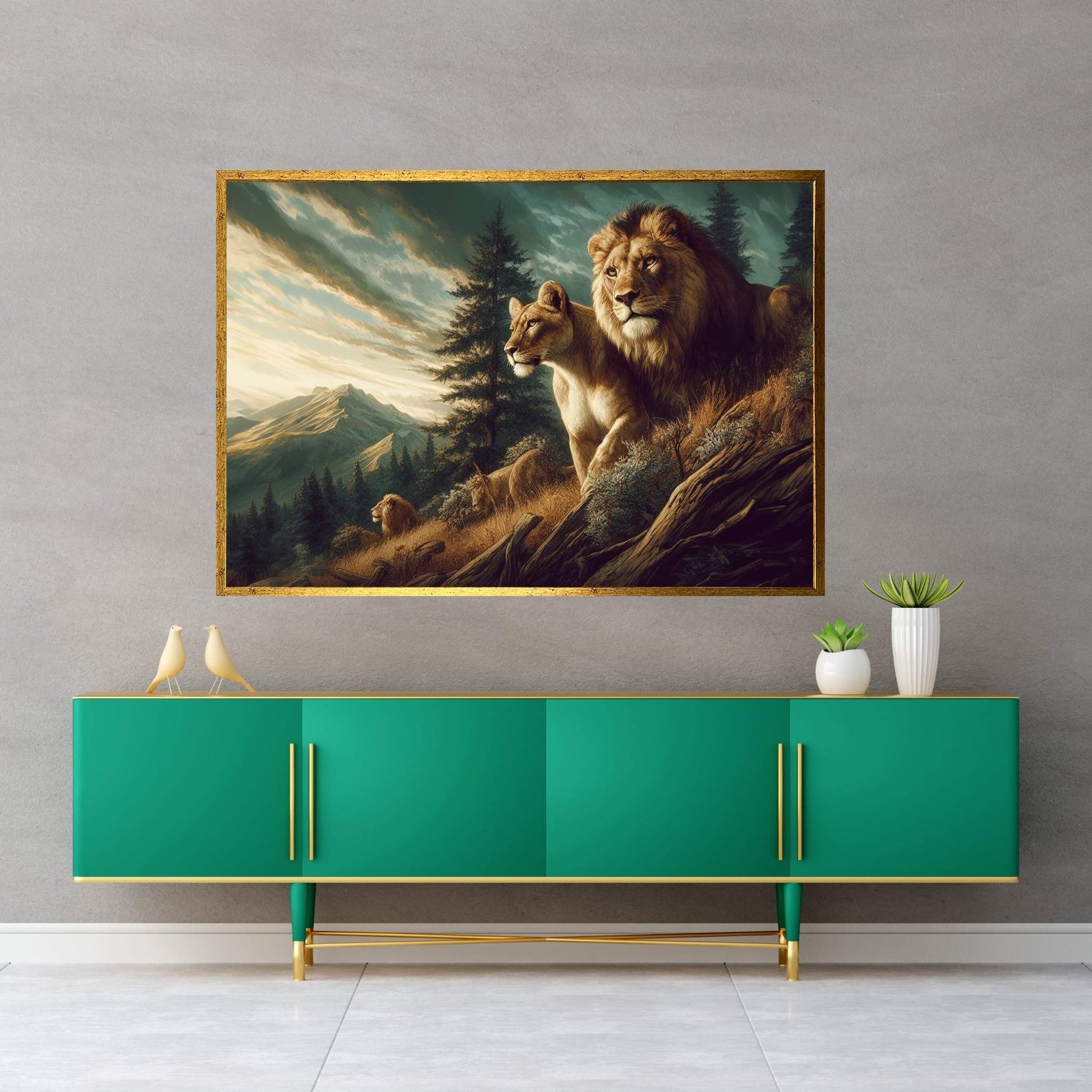 Lion and Tiger Couple Canvas Print Art,Animal Wall Art, Canvas Wall Art - Y Canvas