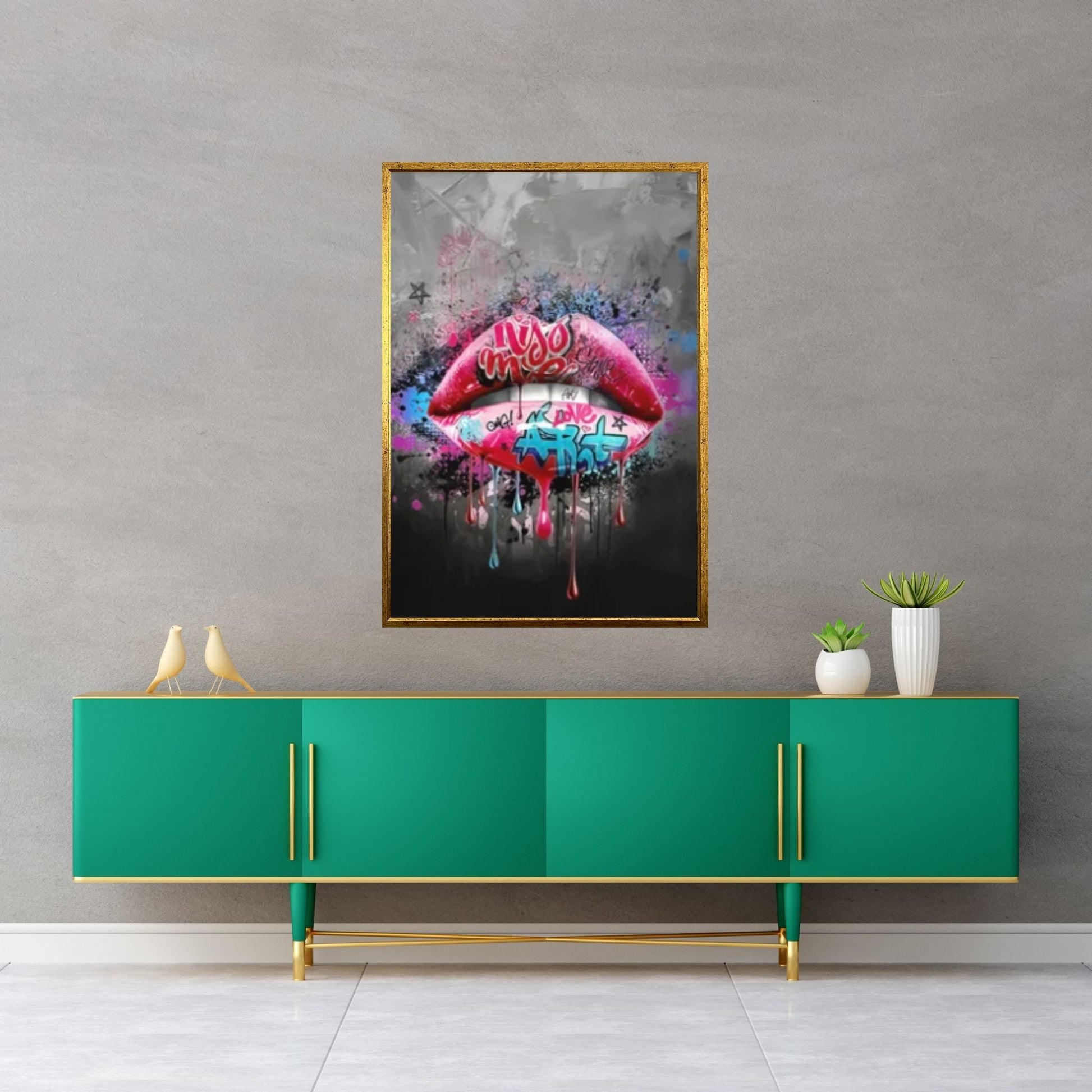 Banksy Poster, Sexy Lip Art Canvas Decor, Colourful Wall Art Decor - Y Canvas