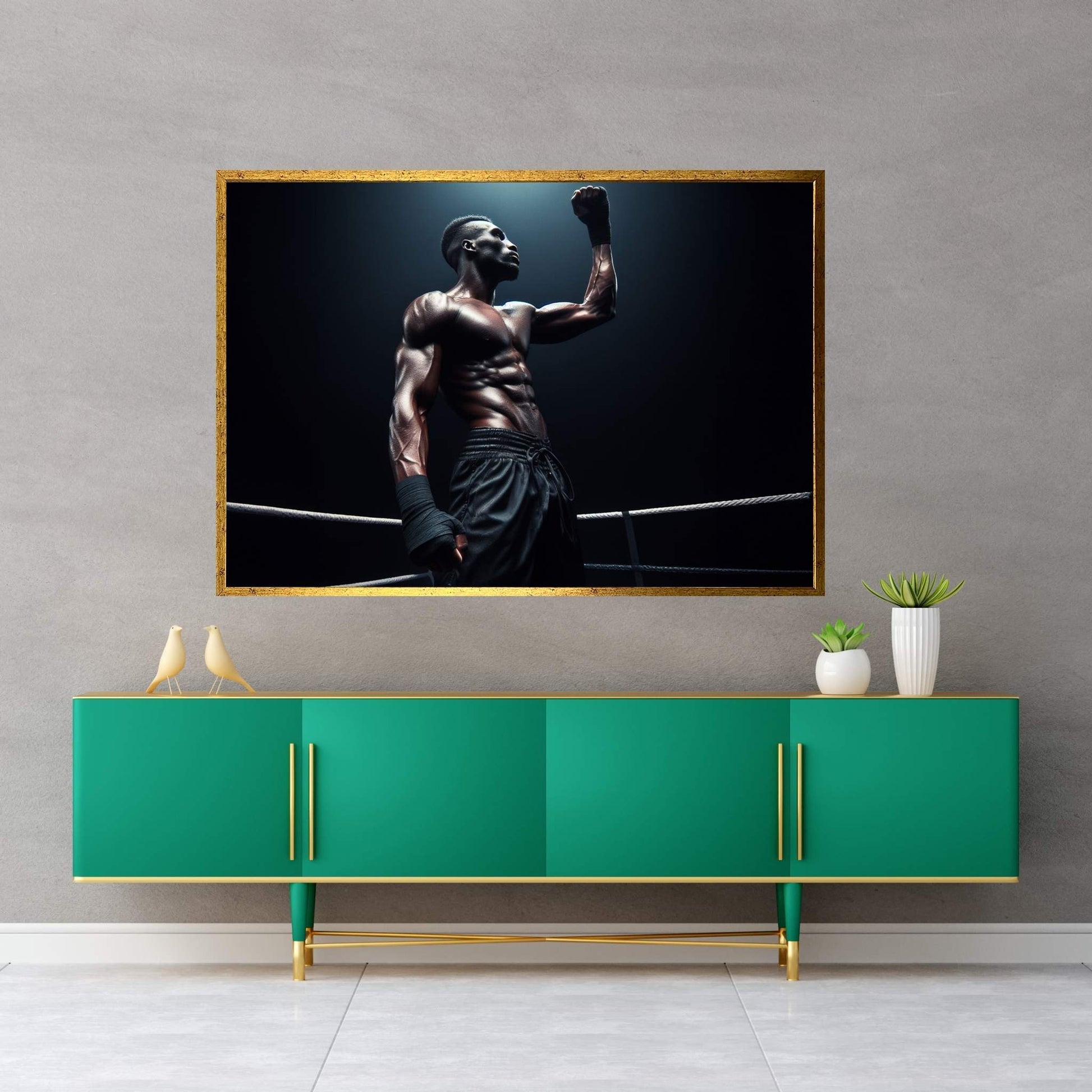 Black African Boxer, Fist and Victory, Boxing Canvas Wall Art - Y Canvas