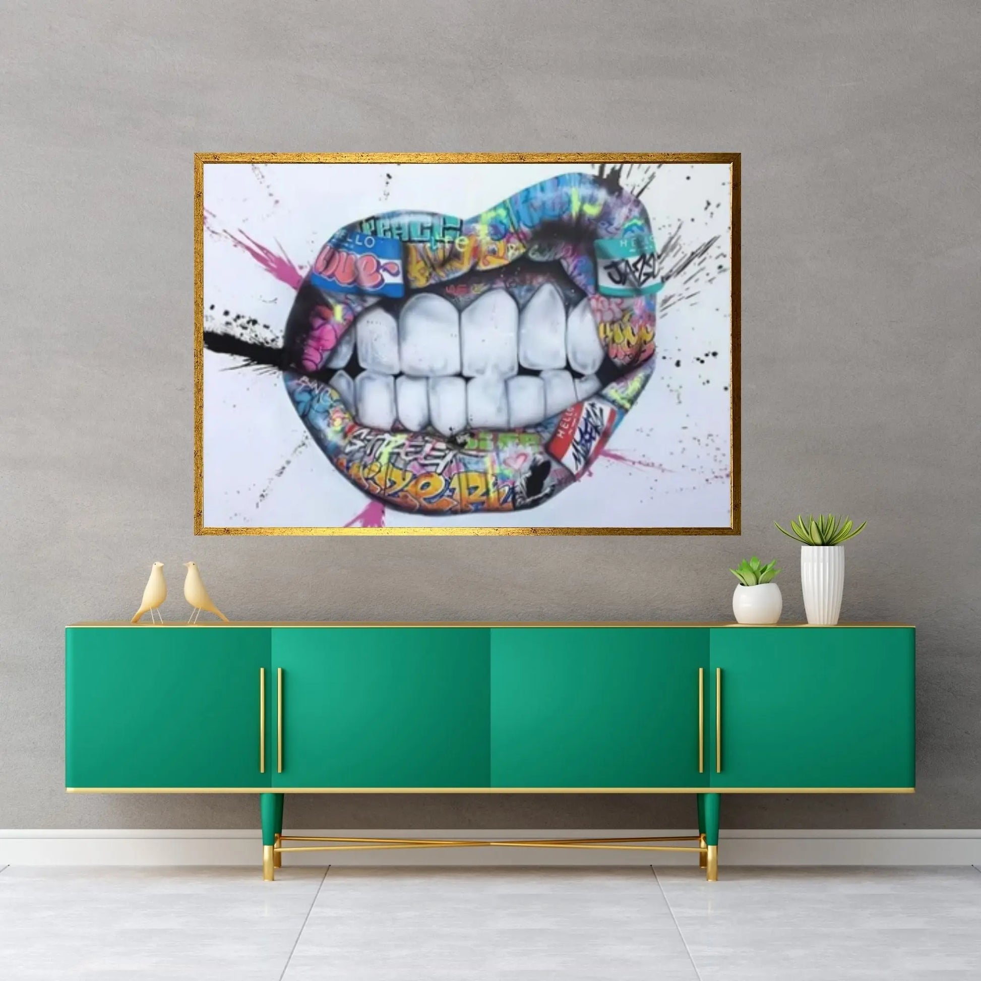 Banksy Poster, Sexy Lip Art Canvas Decor, Colourful Wall Art Decor, Print Poster Graffiti Wall Art - Y Canvas
