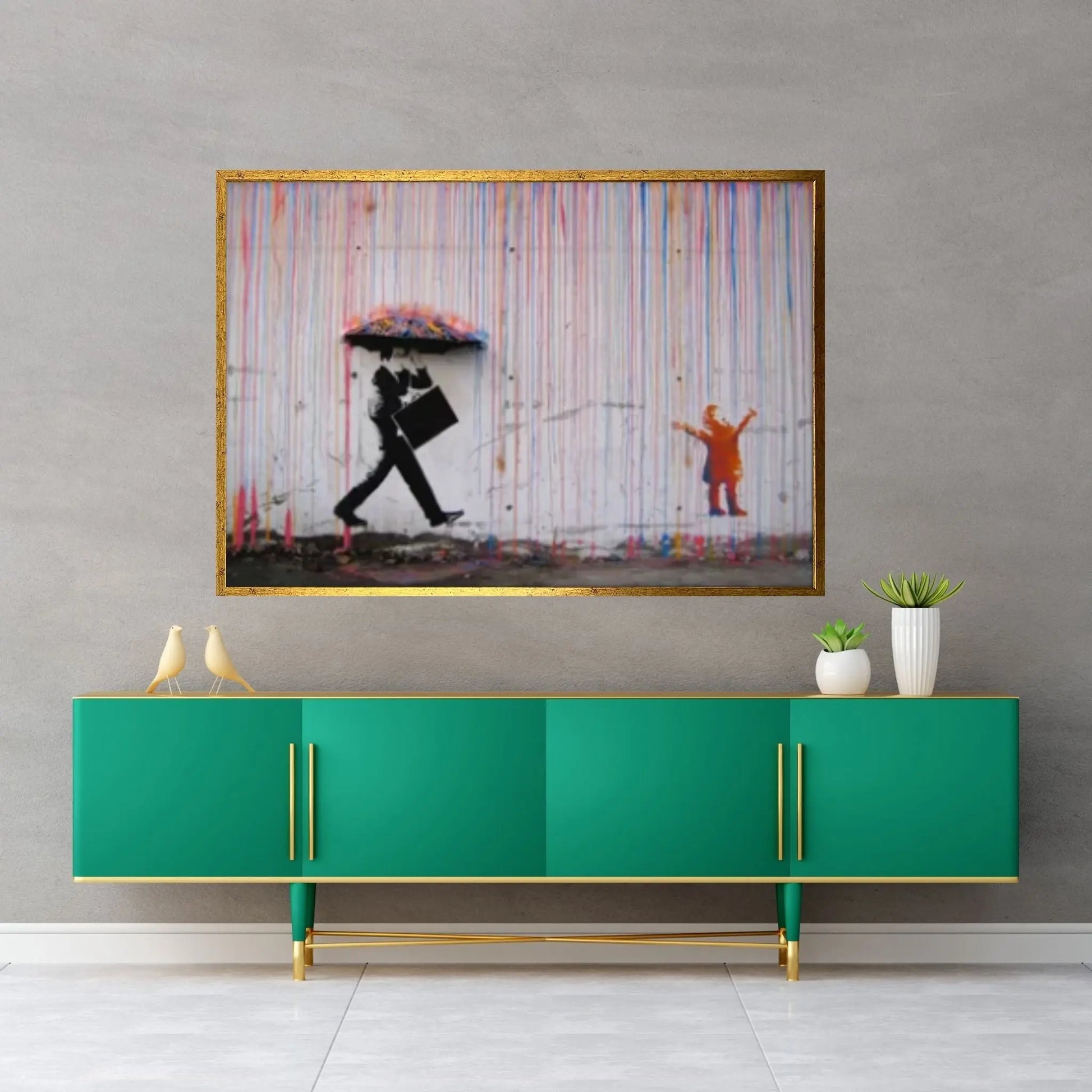 Banksy Poster, Rainbow Umbrella Canvas, Colourful Graffiti Decor, Banksy Canvas Wall Art, Graffiti Print, Banksy Street Art - Y Canvas