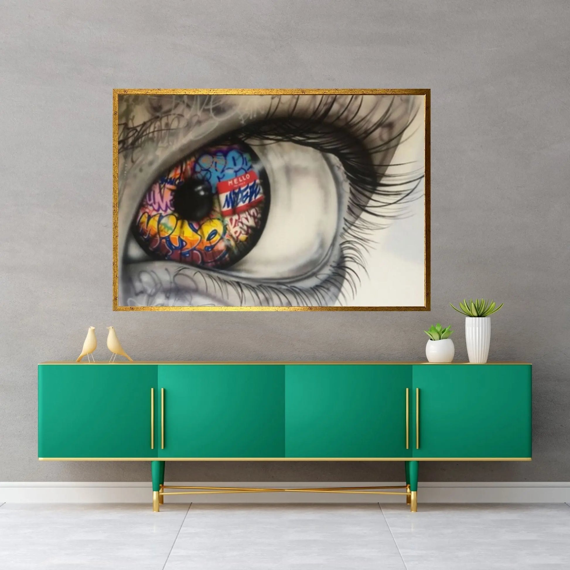 Banksy Canvas Wall Art, Big Eye Graffiti Painting Art Print, Graffiti Canvas Painting - Y Canvas