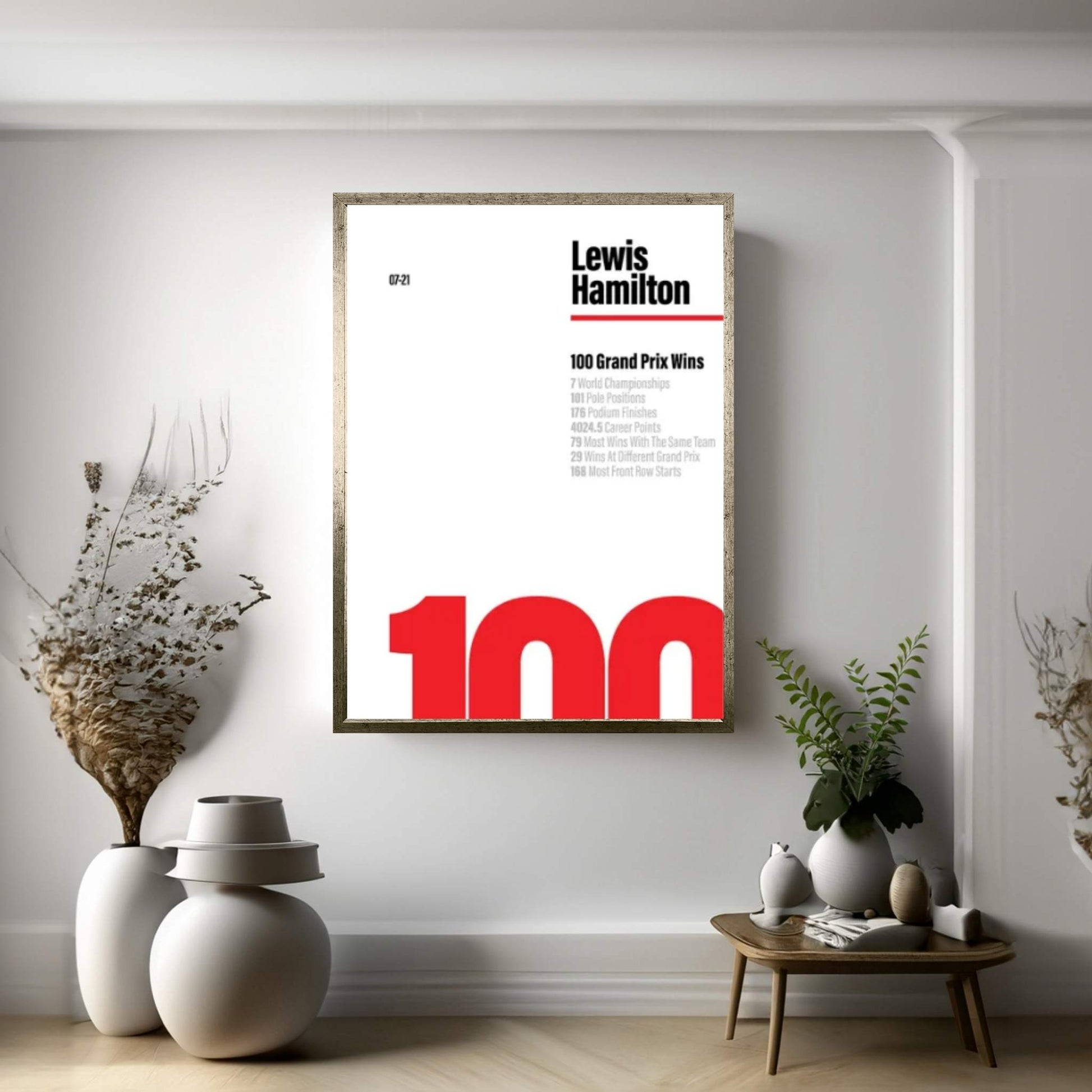 Lewis Hamilton 100 Wins (Red/White) Canvas Wall Art - Y Canvas