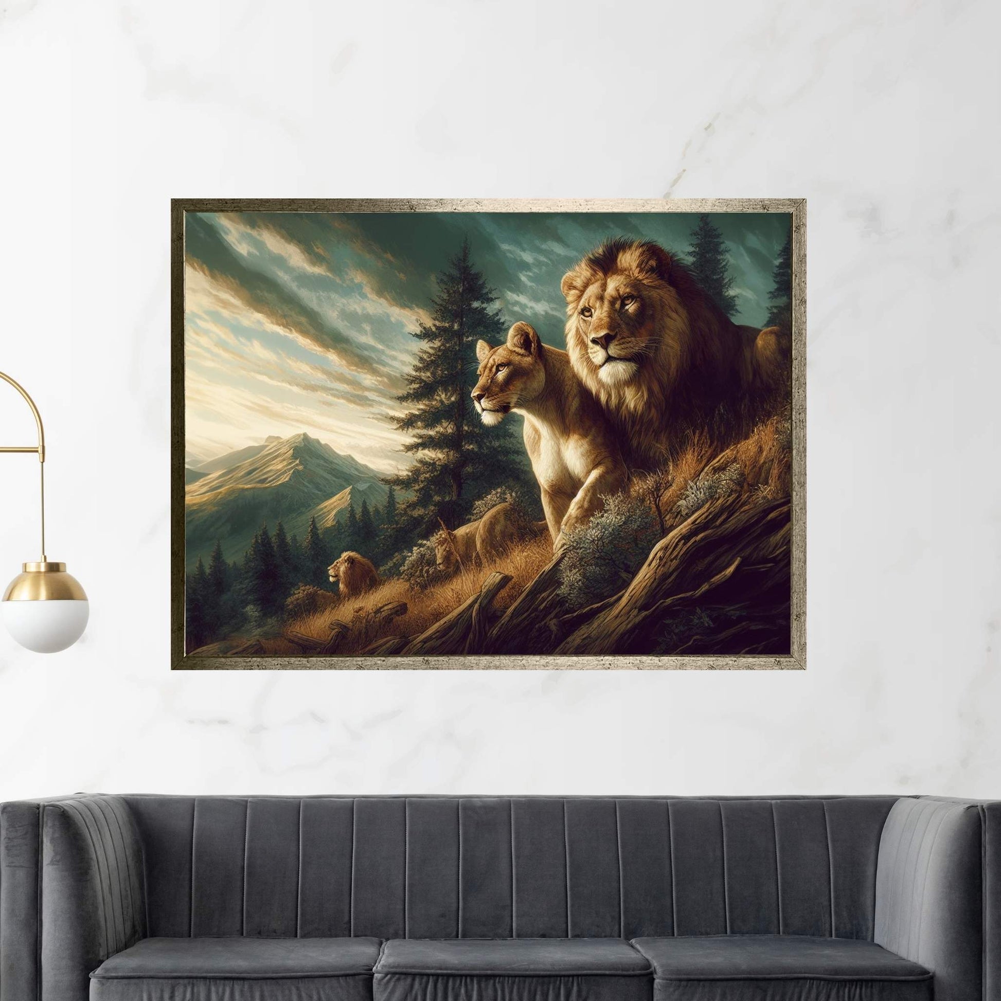 Lion and Tiger Couple Canvas Print Art,Animal Wall Art, Canvas Wall Art - Y Canvas