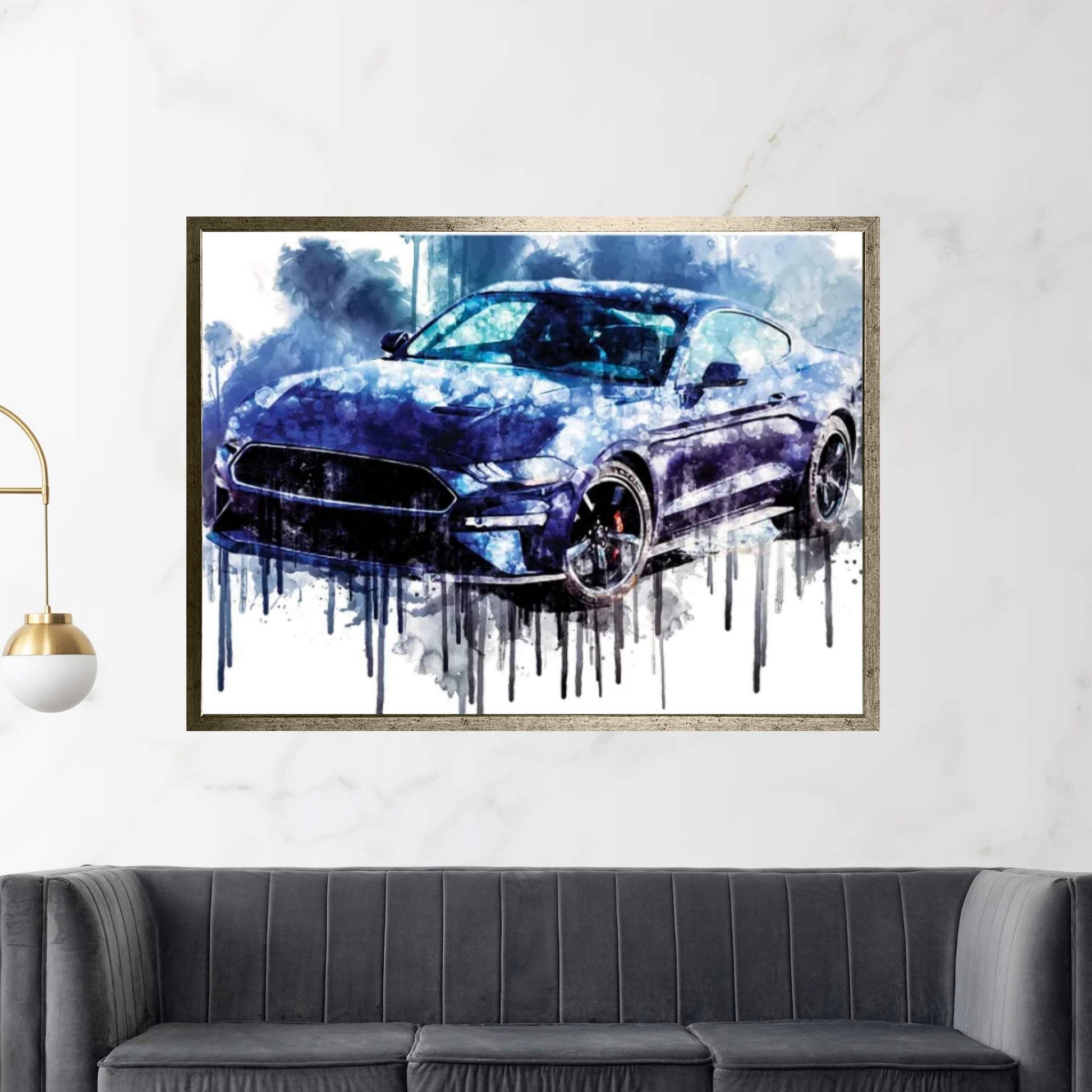 Car 2019 Ford Mustang Bullitt Kona Blue Canvas Wall Art - Y Canvas