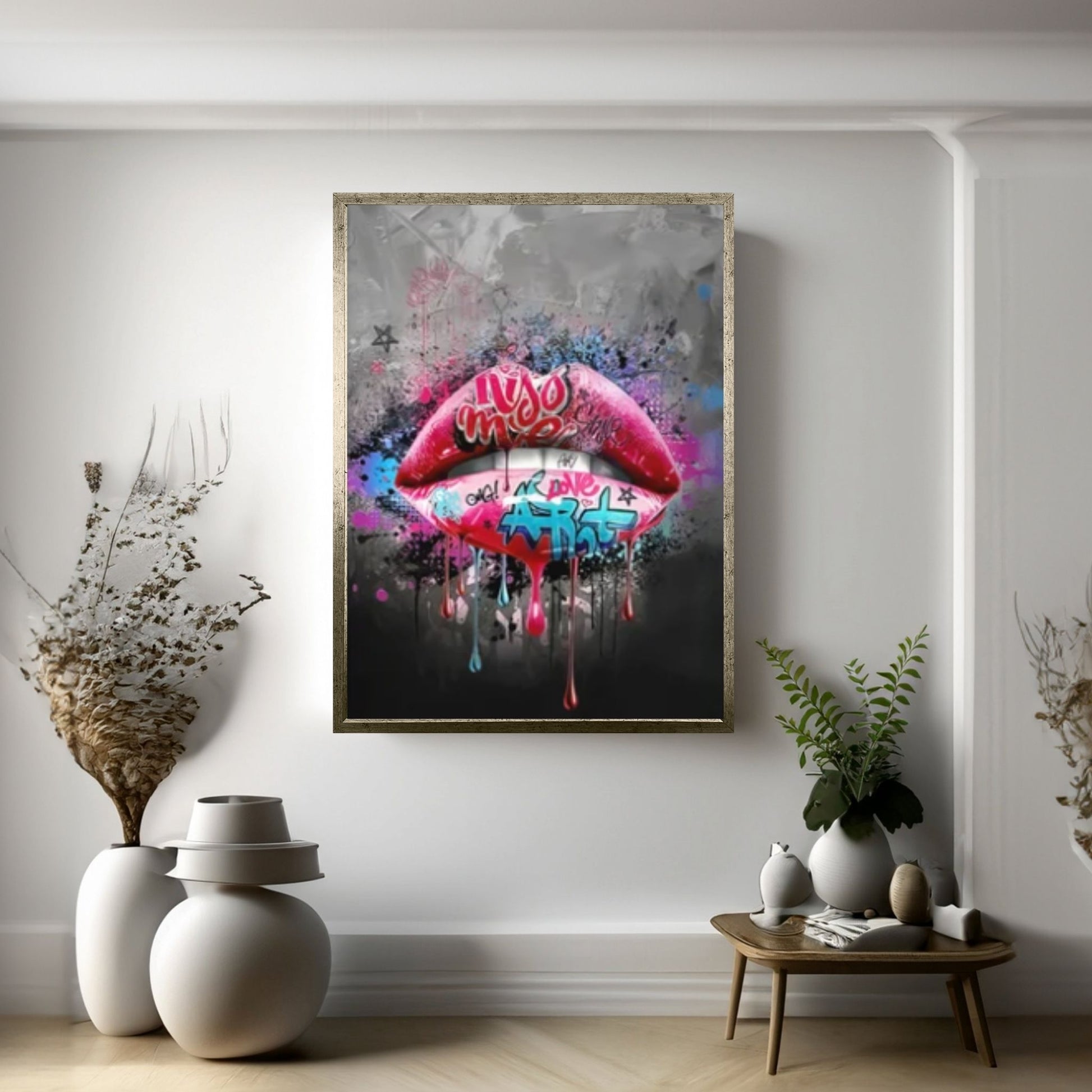 Banksy Poster, Sexy Lip Art Canvas Decor, Colourful Wall Art Decor - Y Canvas