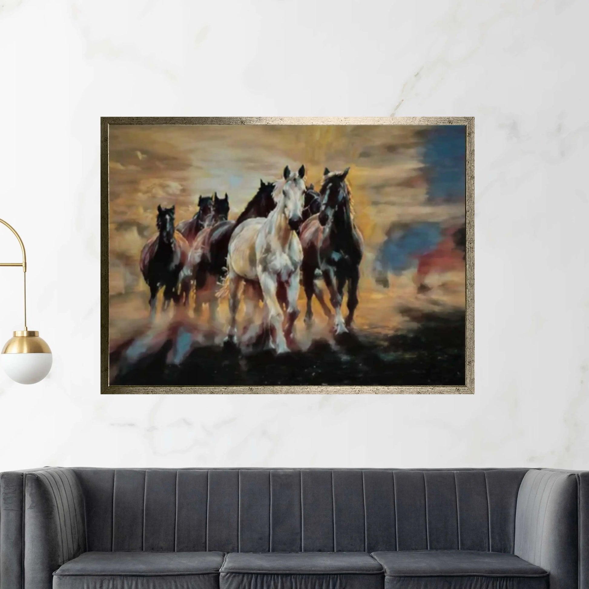 Large Running Horses Canvas Wall Art Print, Horse Poster Large Wall Art, Modern Trendy Wall Art Decor - Y Canvas