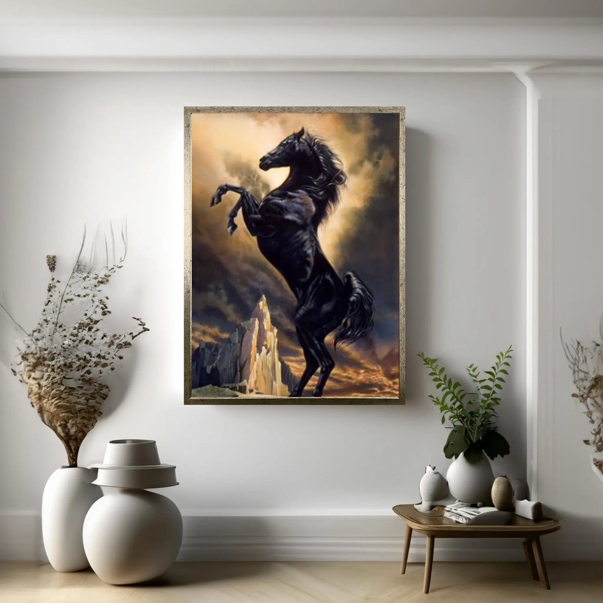 Large Black Horse Print Poster Canvas Art Animal Art Horse Wall Art Horse Wall Decor Animal Painting Horse Canvas Wall Art Horse Print - Y Canvas
