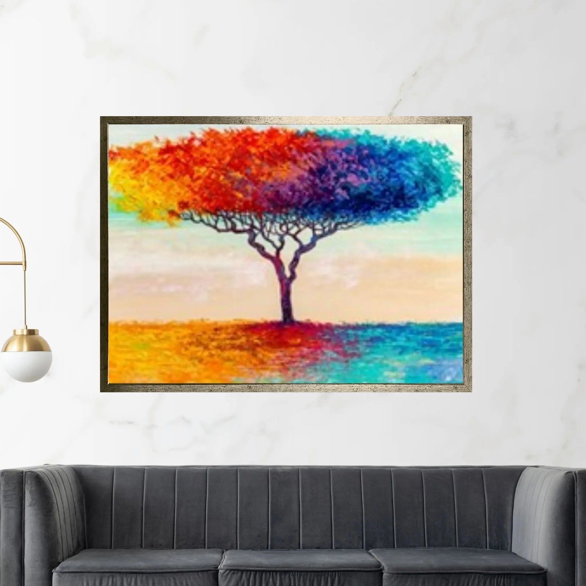 Colorful Tree Oil Painting On Canvas Red & Blue Tree Wall Art Custom Canvas Wall Art Textured Wall Art Canvas WAll Art - Y Canvas