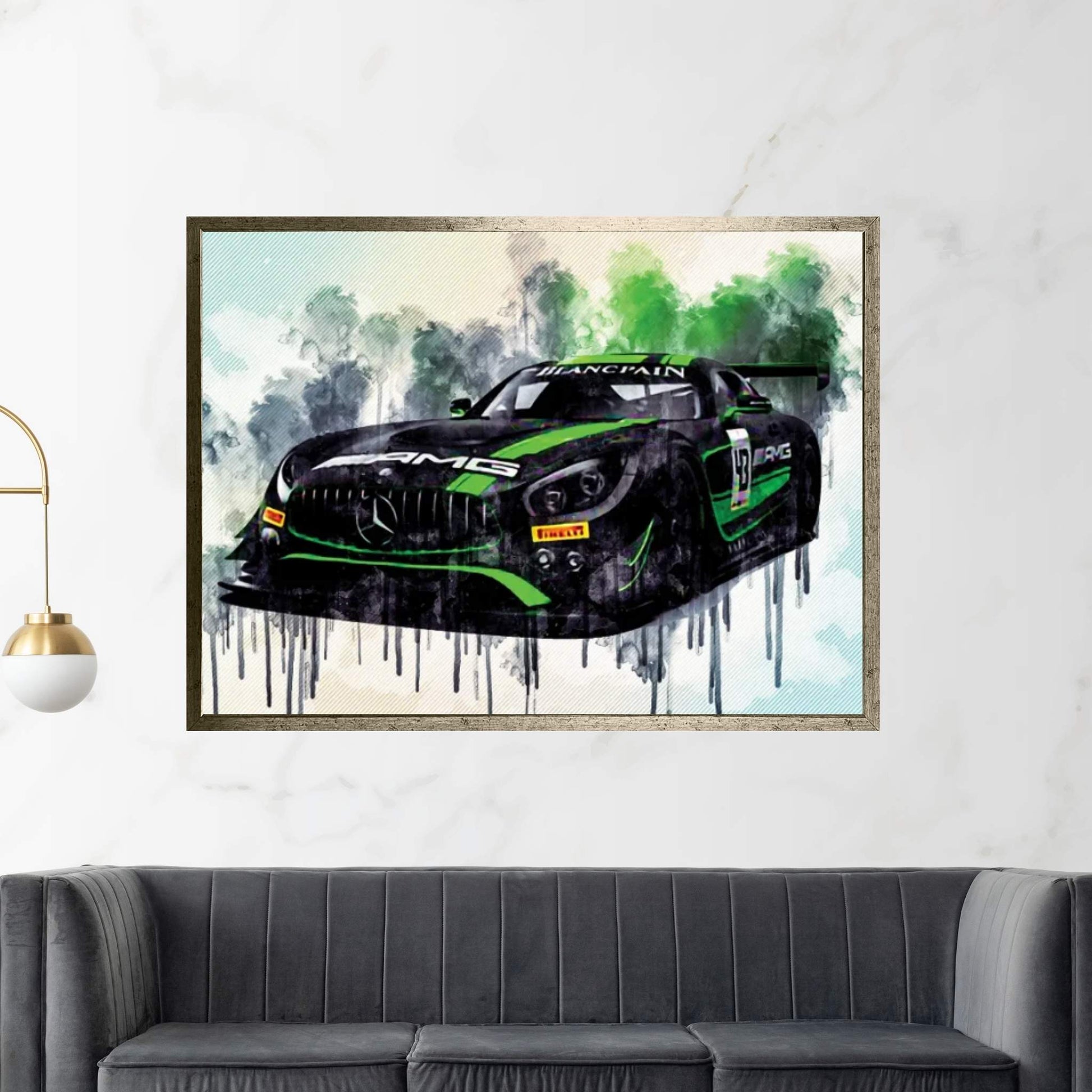 Mercedes-Amg 2018 Dtm Front View Strakka Racing Black Green Sports German Sports Cars Canvas Wall Art - Y Canvas