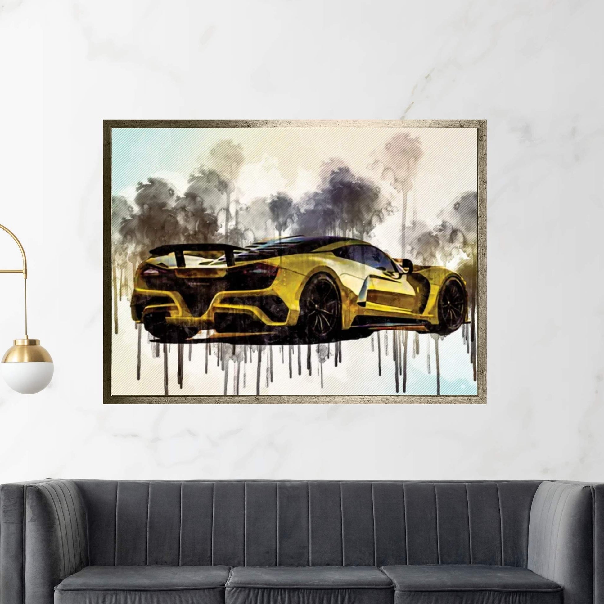 Hennessey Venom 2019 Hypercar Rear View Sports Car Yellow Venom F5 Canvas Wall Art - Y Canvas