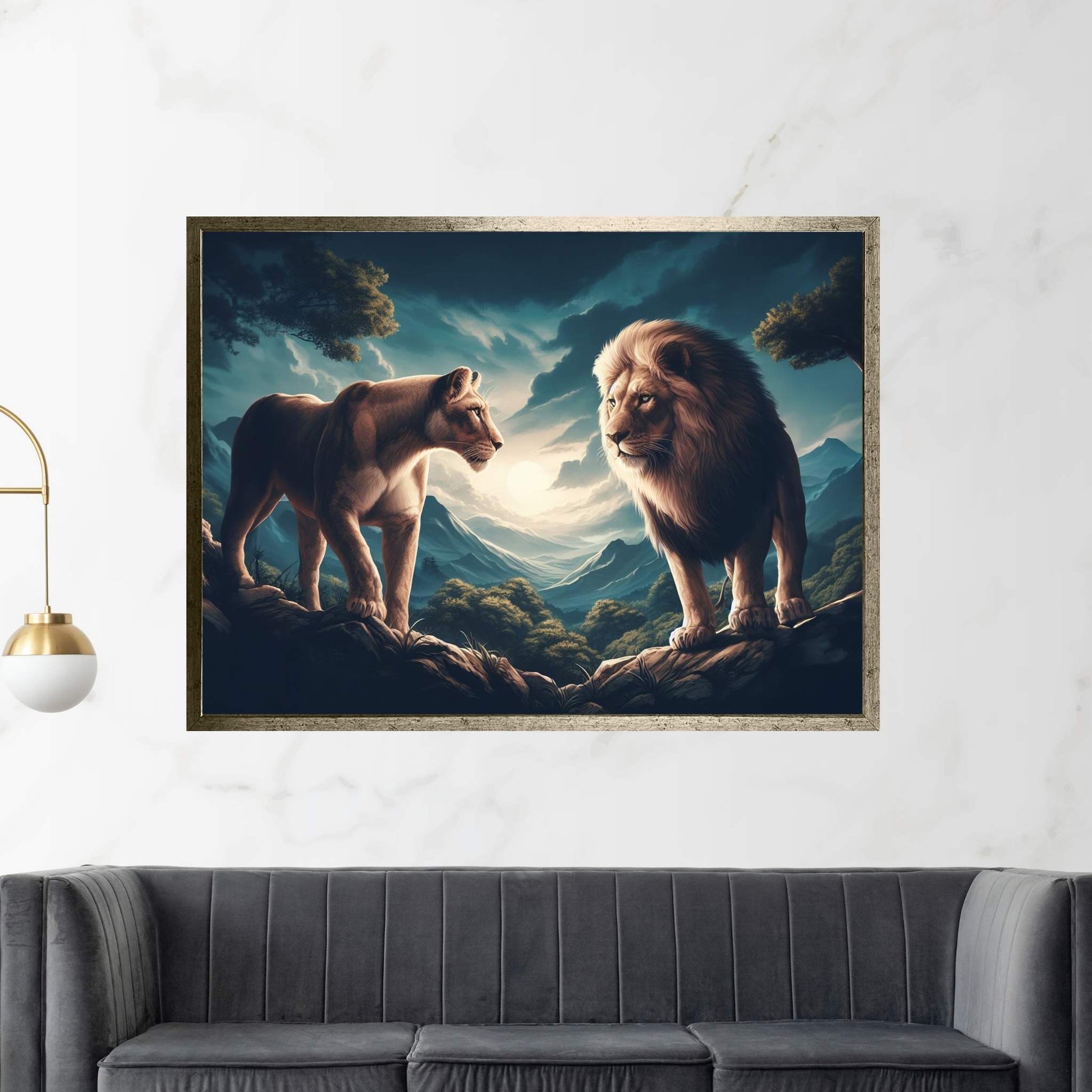 Lion and Tiger Couple Canvas Print Art,Animal Wall Art, Canvas Wall Art - Y Canvas