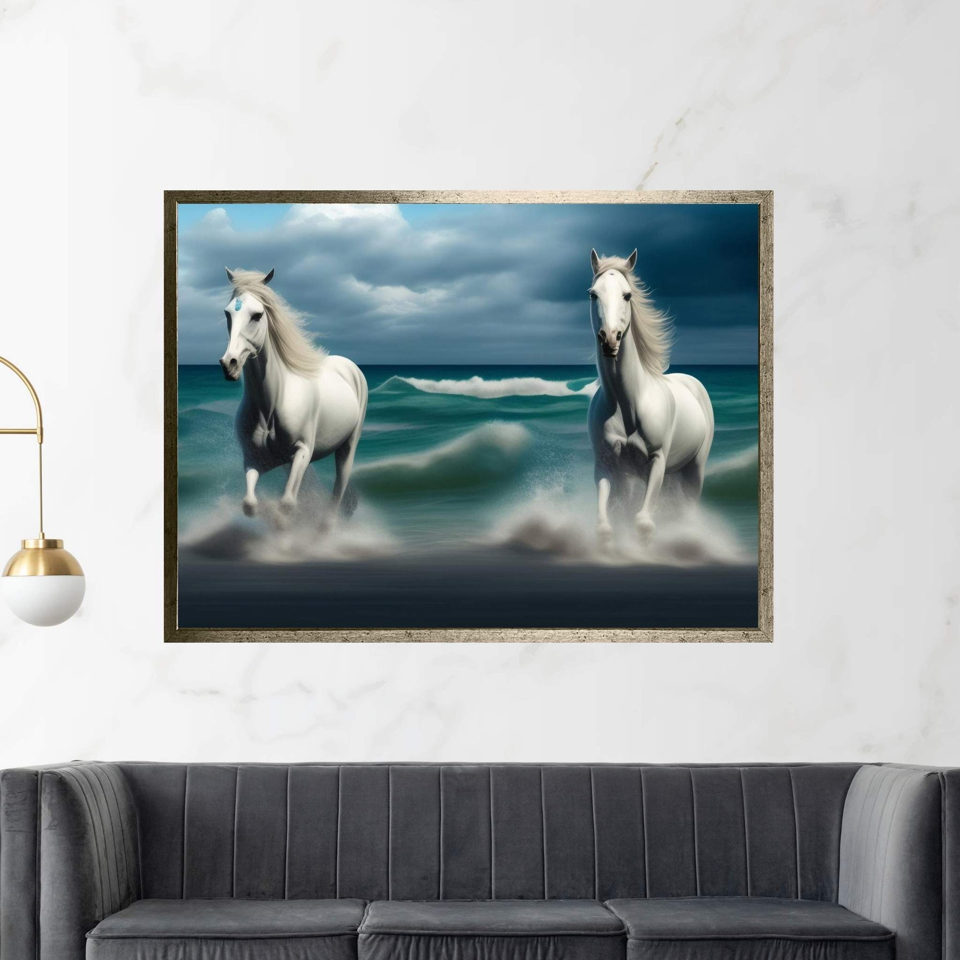 Beautiful White Horse Canvas Wall Art , Animal Wall Art - Y Canvas