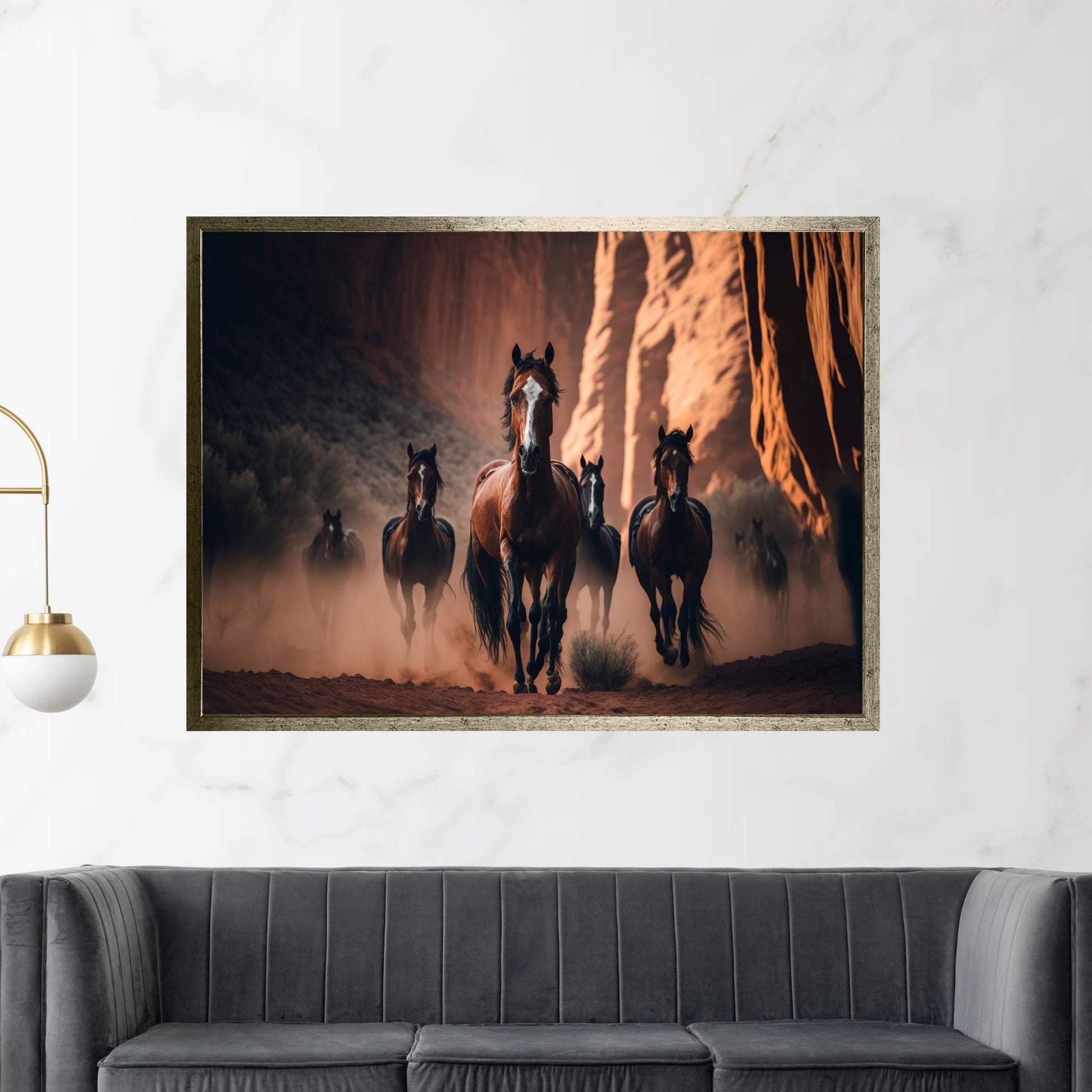 Running Brown Horses,Horse Canvas Wall Art - Y Canvas