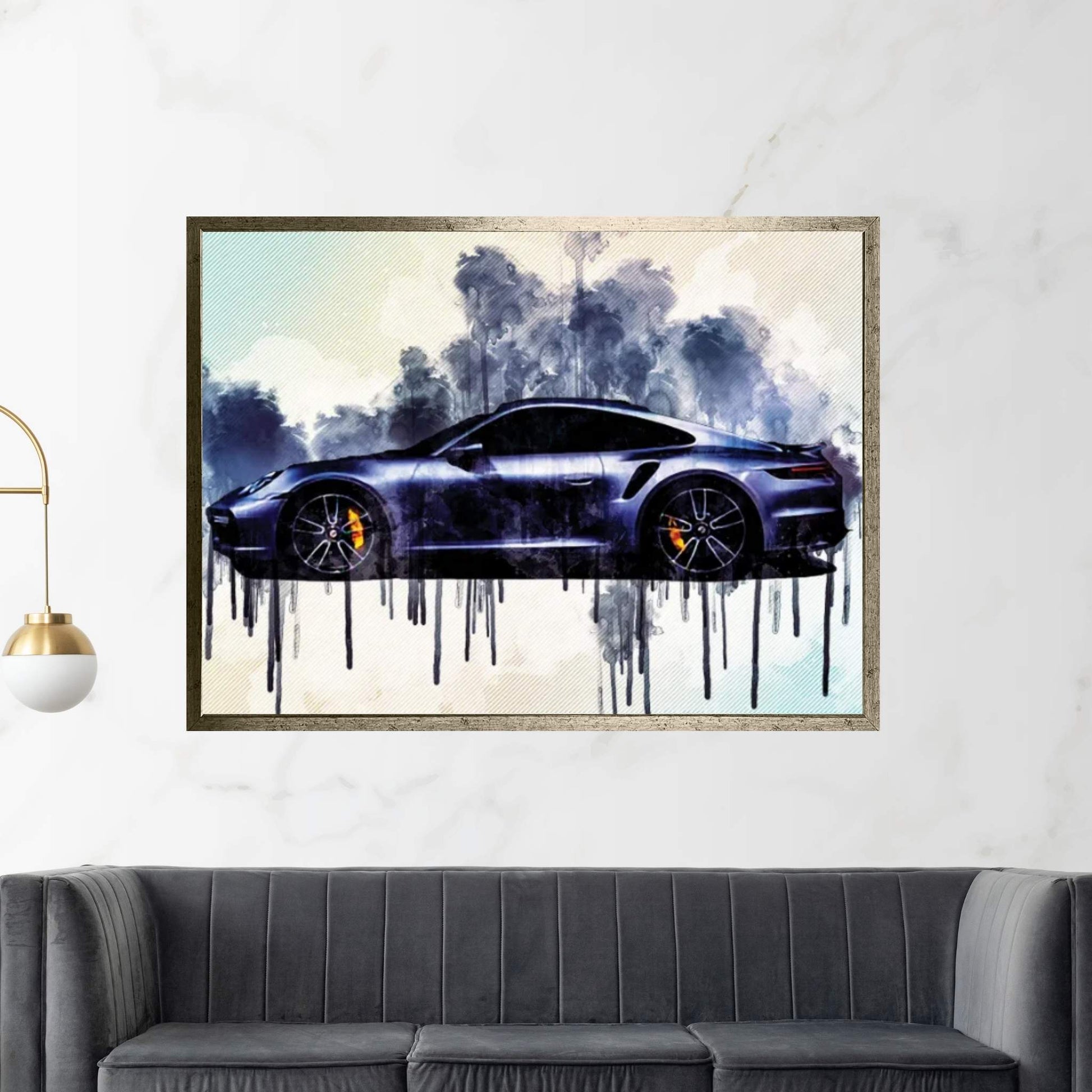 Porsche 911 Turbo S 2021 Side View Silver Sports Sports Car New Silver 911 Turbo S German Sports Cars Canvas Wall Art - Y Canvas