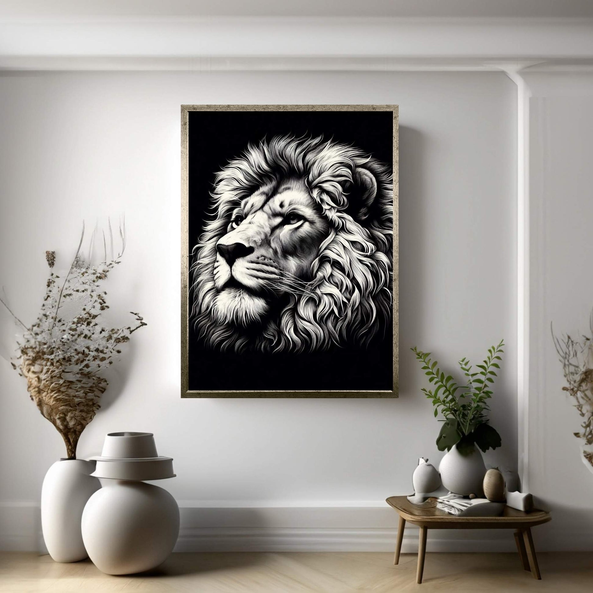 Lion White Black Canvas Wall Art - Y Canvas
