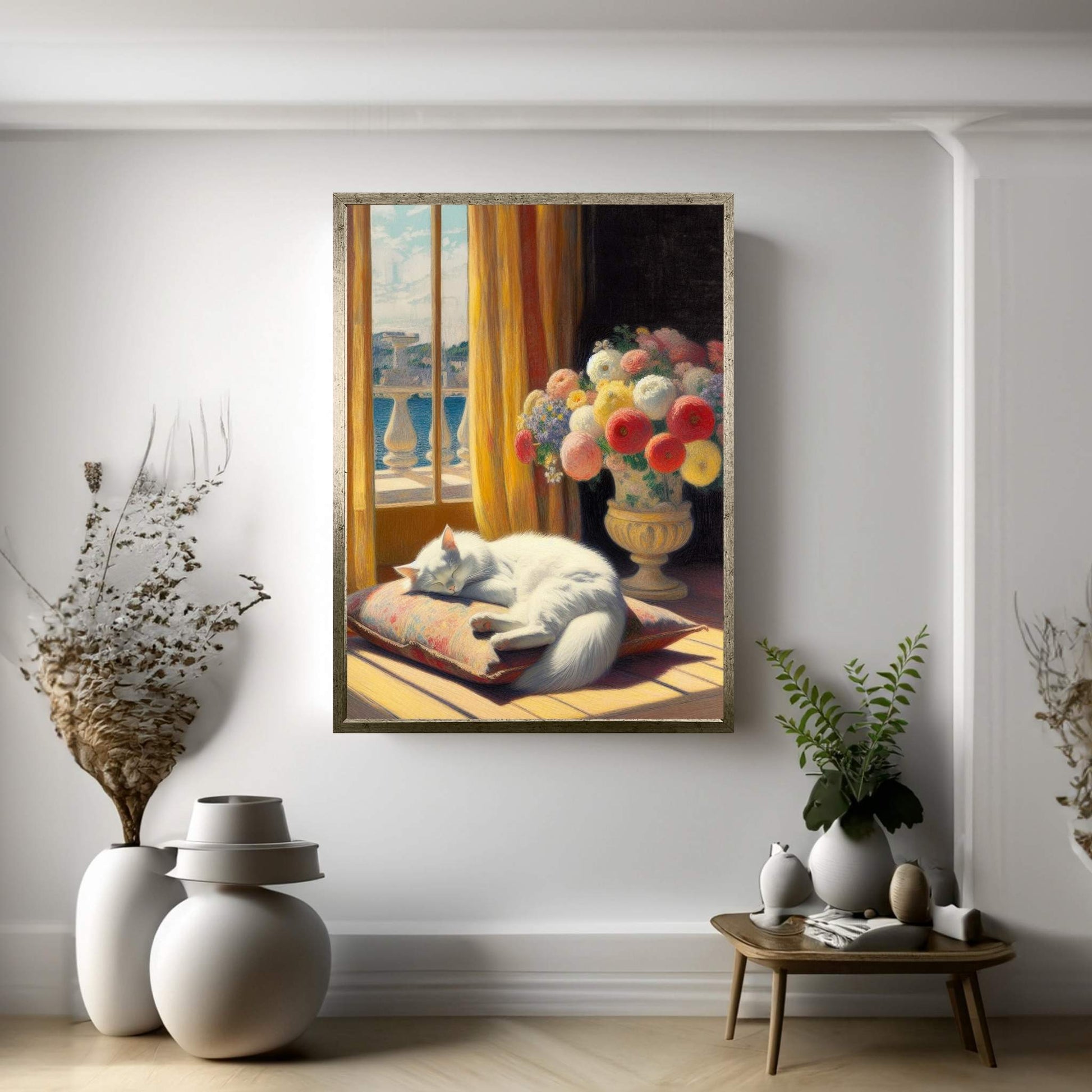 Le Chat Blanc The White Cat Abstract Reproduction Canvas Wall Art - Y Canvas