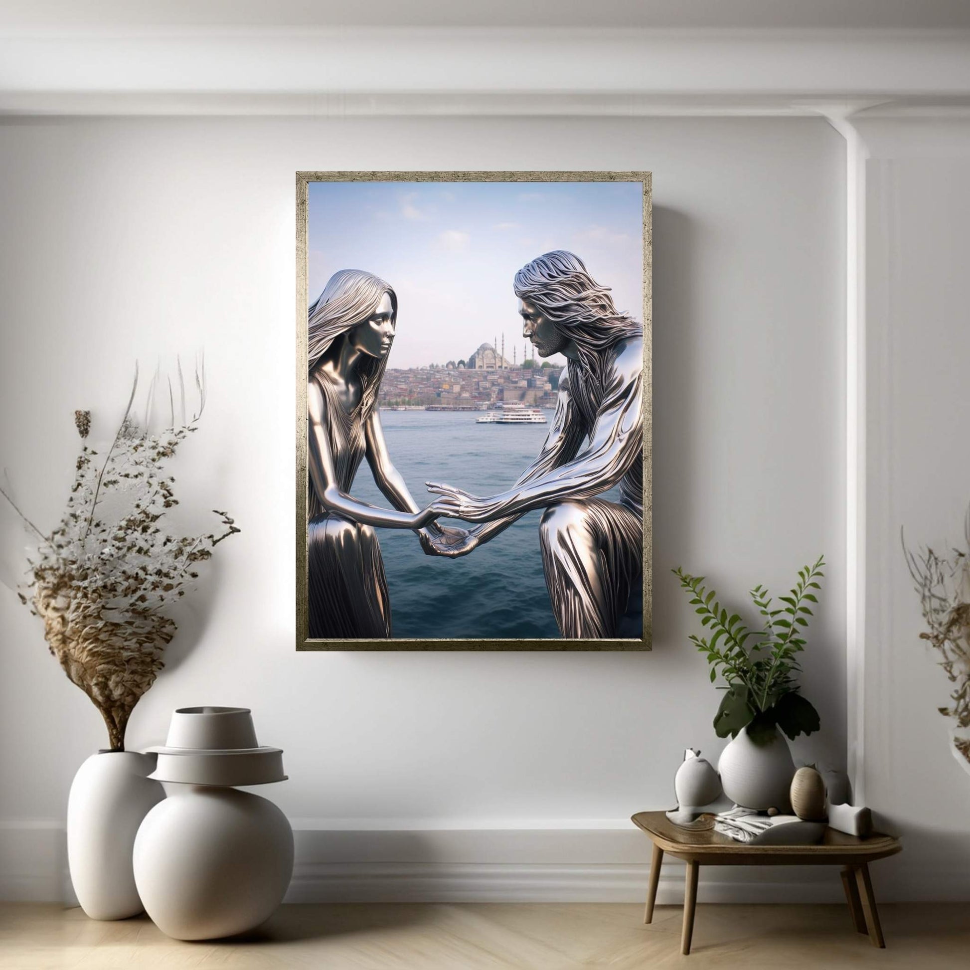 İstanbul Metalic Love Couple Canvas Wall Art - Y Canvas