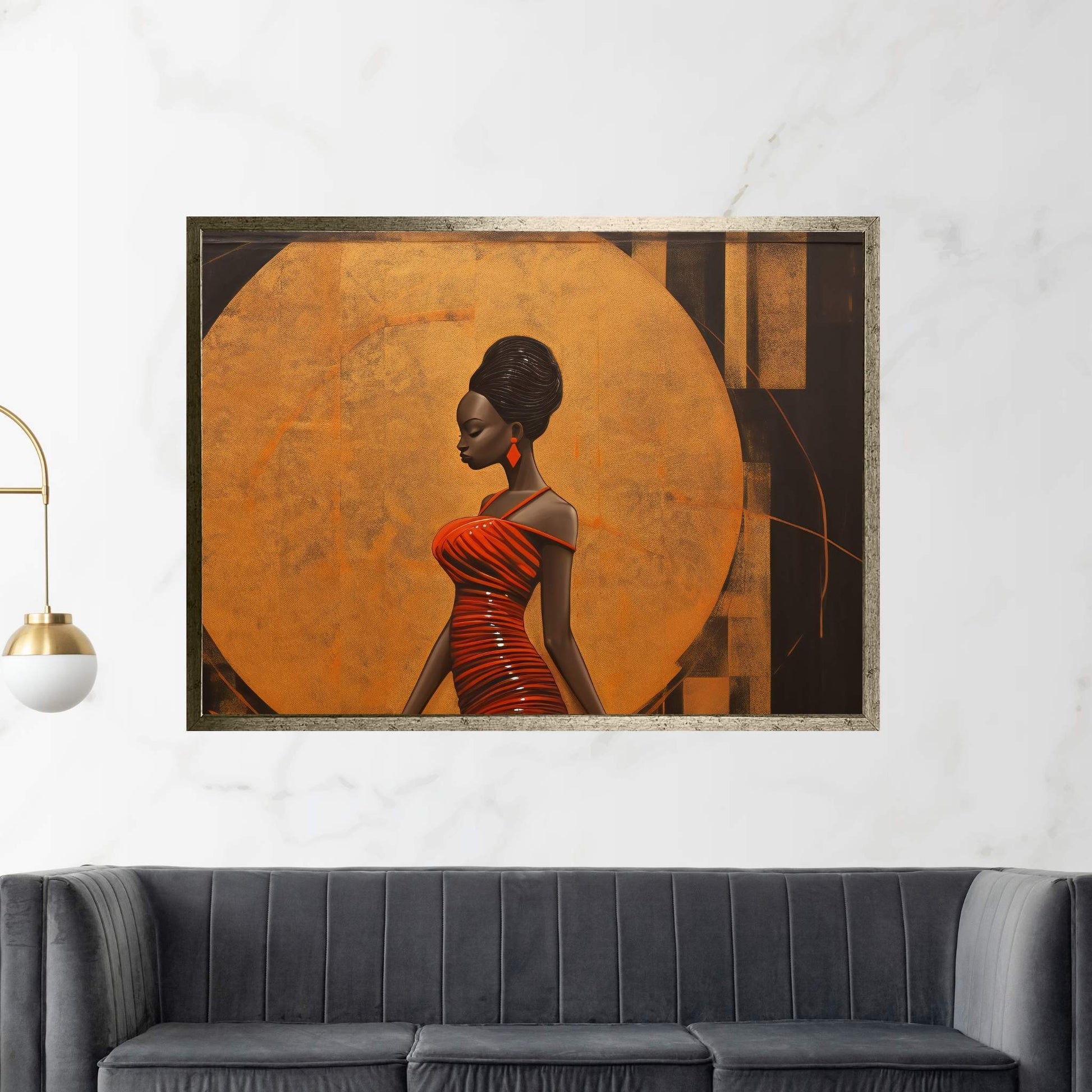 African Black Woman in Red Dress Canvas Wall Art - Y Canvas