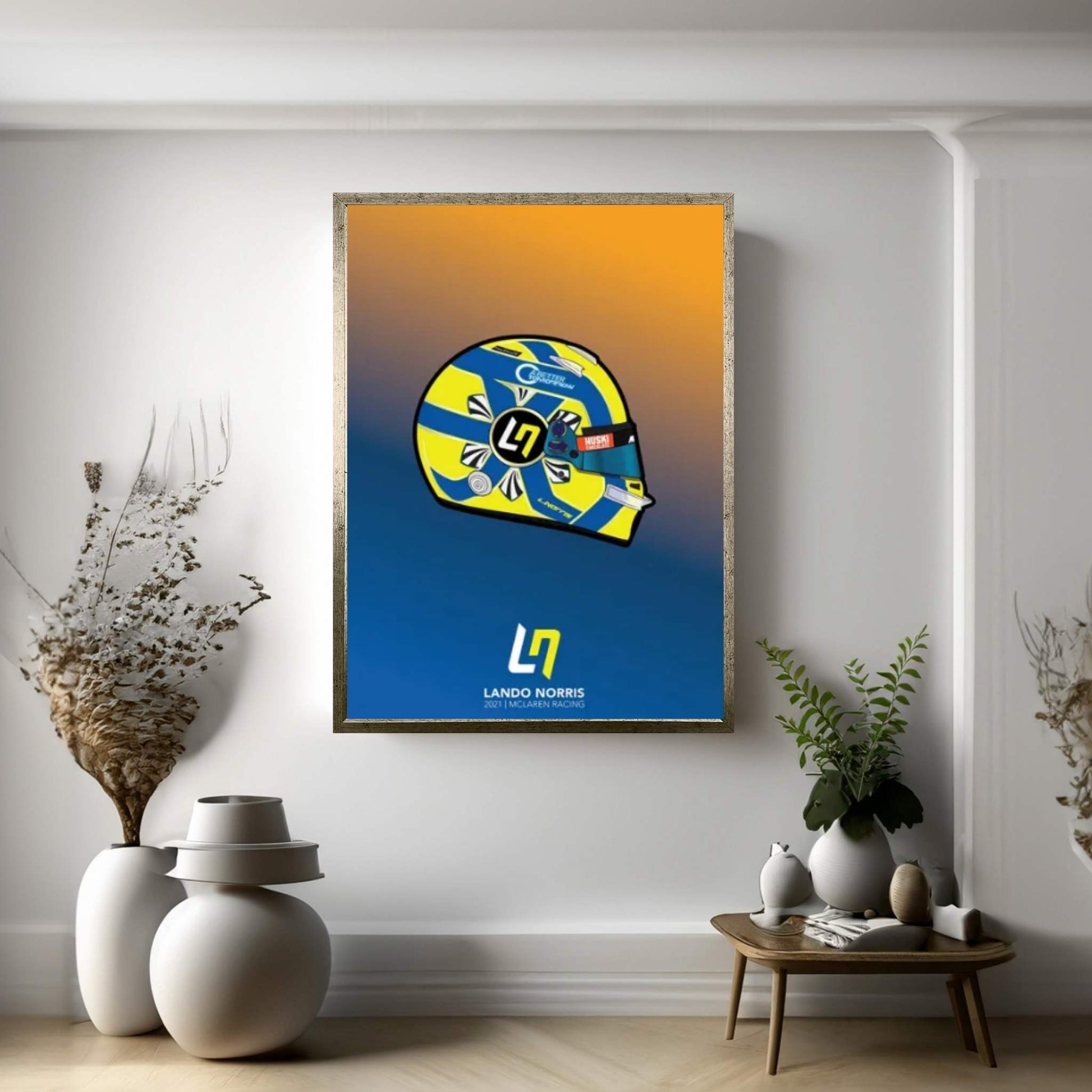 Lando Norris Helmet 2021 (Blue) Canvas Wall Art - Y Canvas