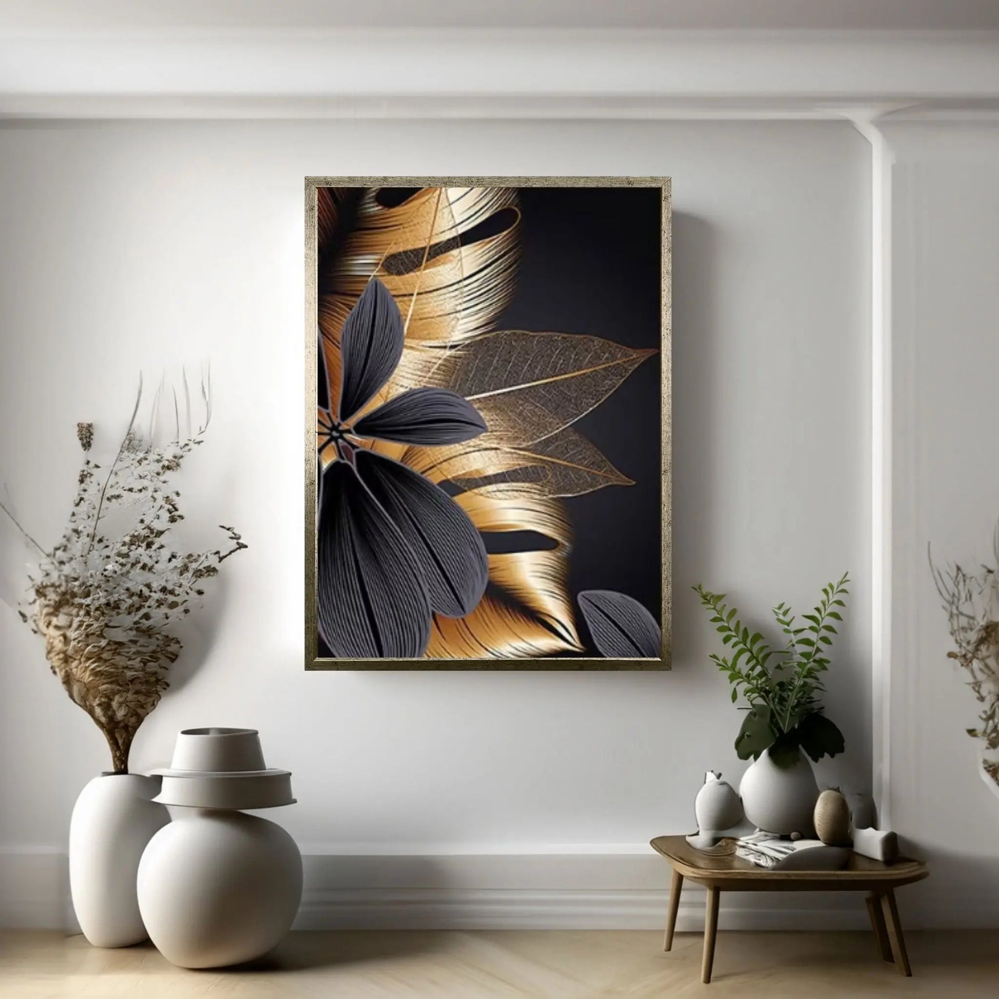 Art Painting Nordic Living Room Decoration Canvas Wall Art Picture Black Golden Plant Leaf Canvas Poster Print - Y Canvas