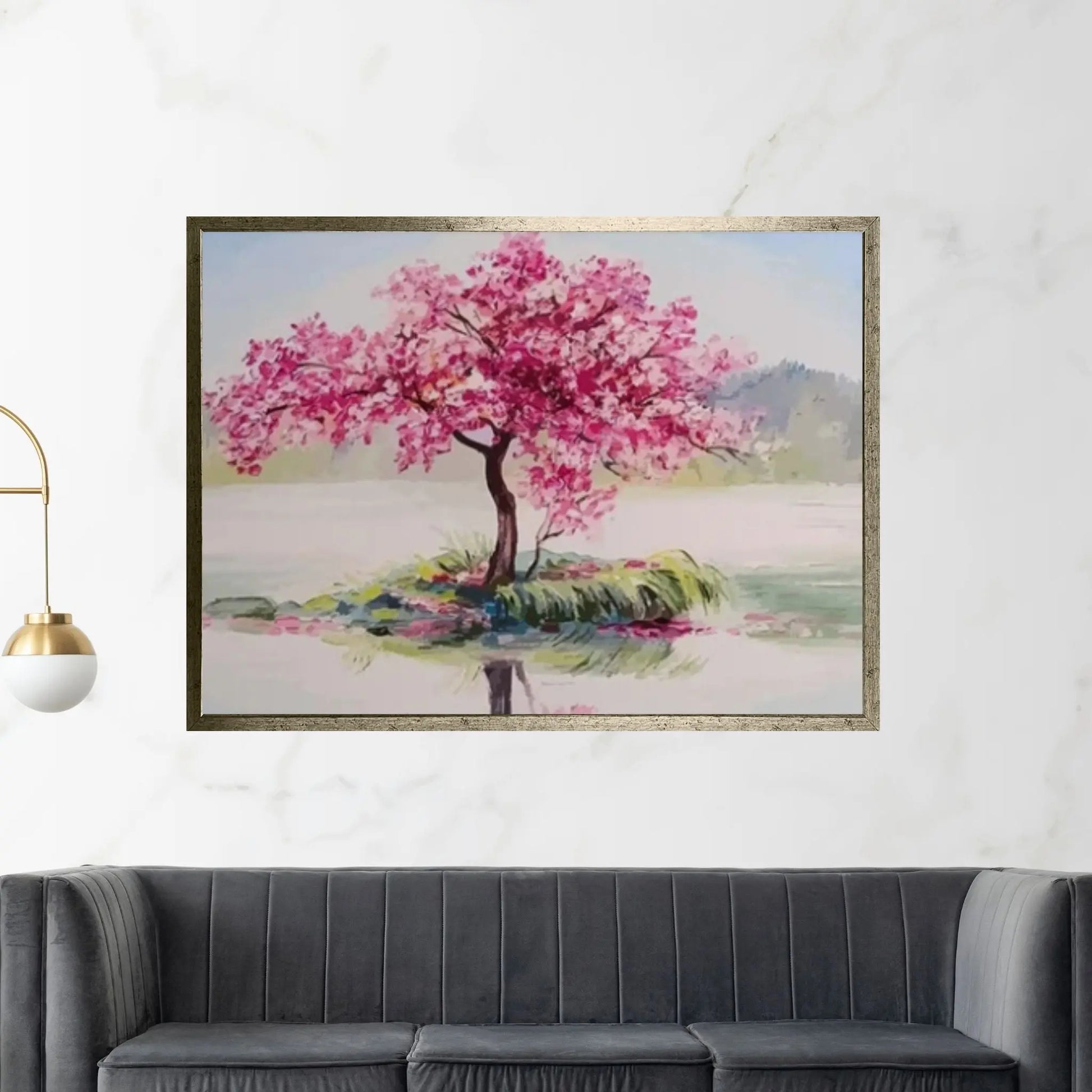 Pink Tree Painting Print, View Wall Print, Landscape Wall Mural, Pink Tree Wall Art - Y Canvas