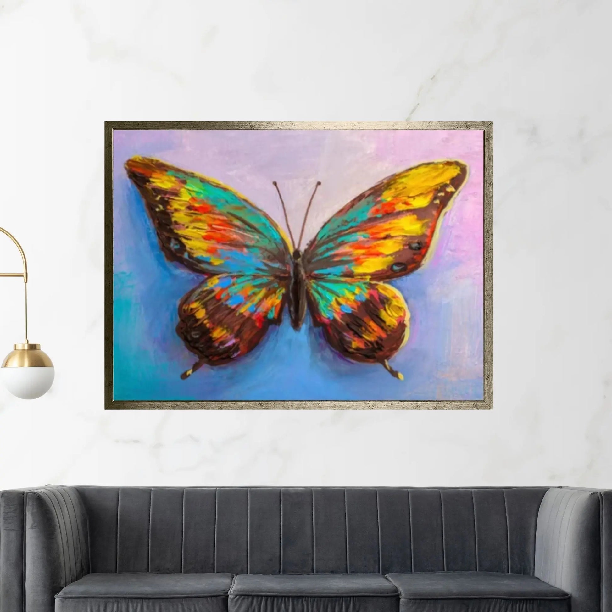 Butterfly Oil Painting On Canvas - Modern Impressionist Colorful Animal Art Thick Paints Heavy Texture Print on Canvas - Y Canvas