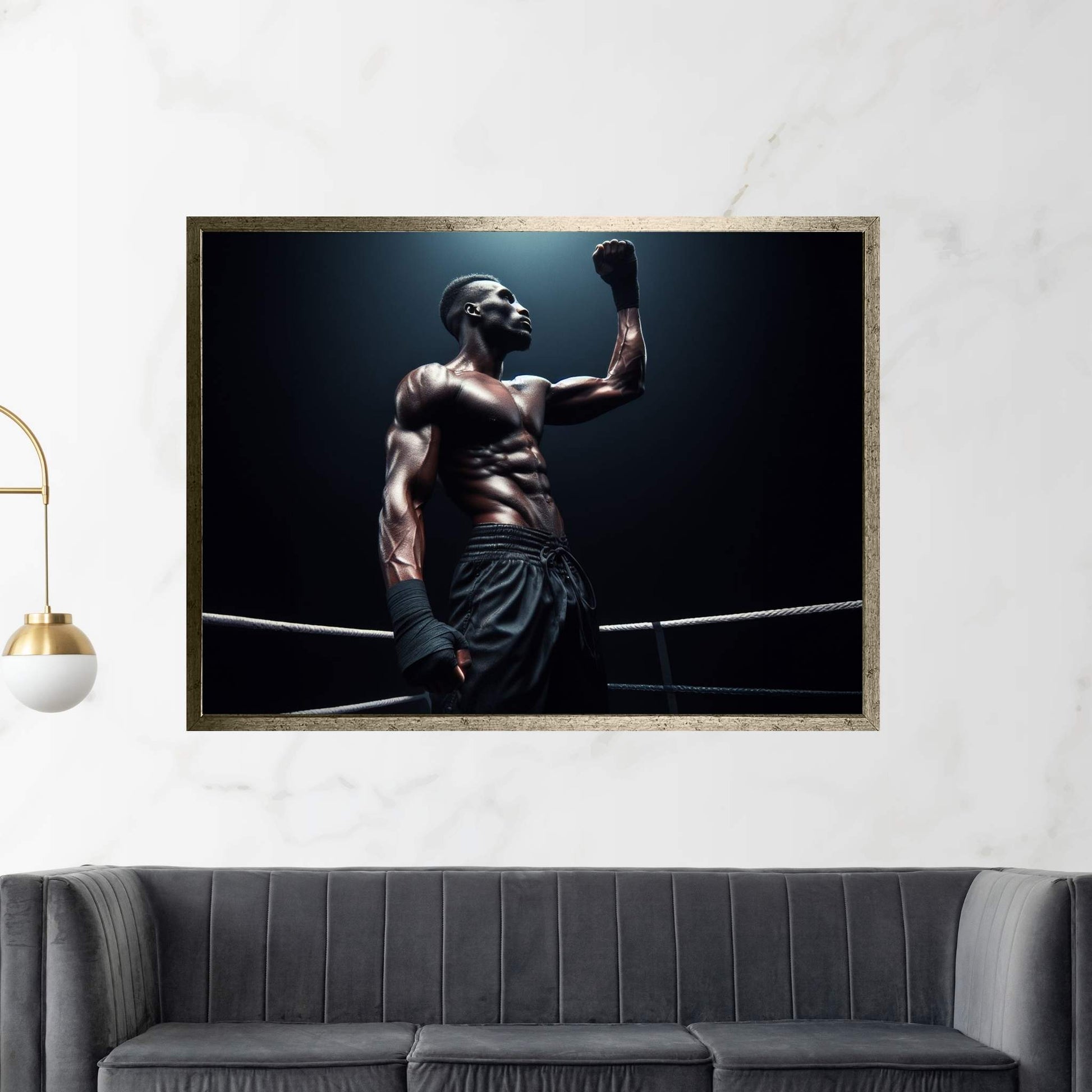 Black African Boxer, Fist and Victory, Boxing Canvas Wall Art - Y Canvas