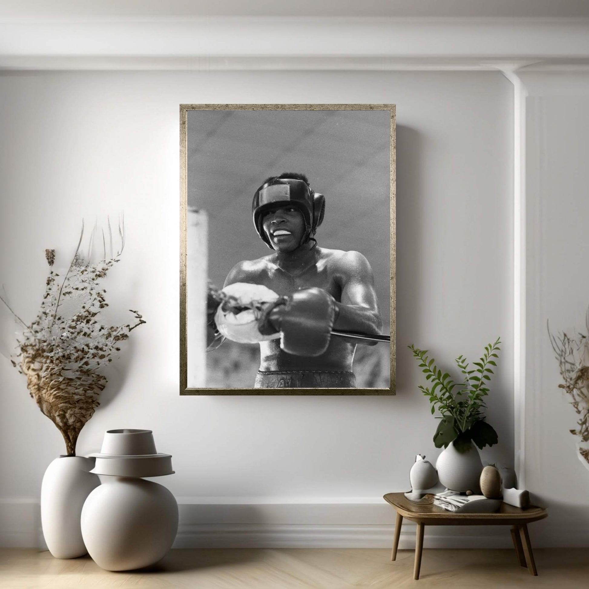 Head Gear Wearing Muhammad Ali In The Corner Between Rounds Canvas Wall Art - Y Canvas