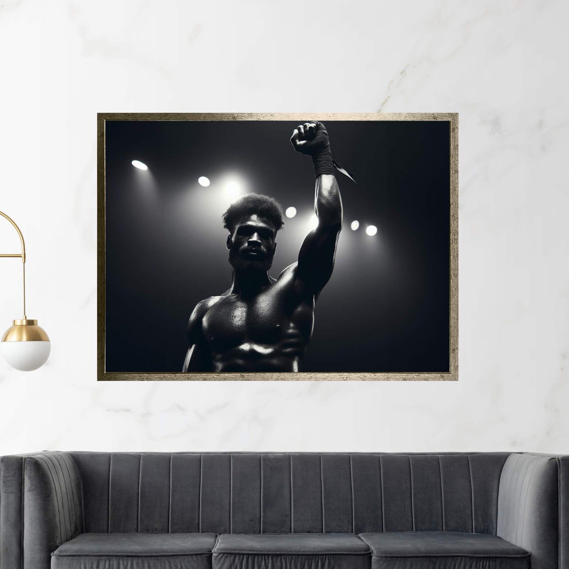 Black African Boxer, Fist and Victory, Boxing Canvas Wall Art - Y Canvas